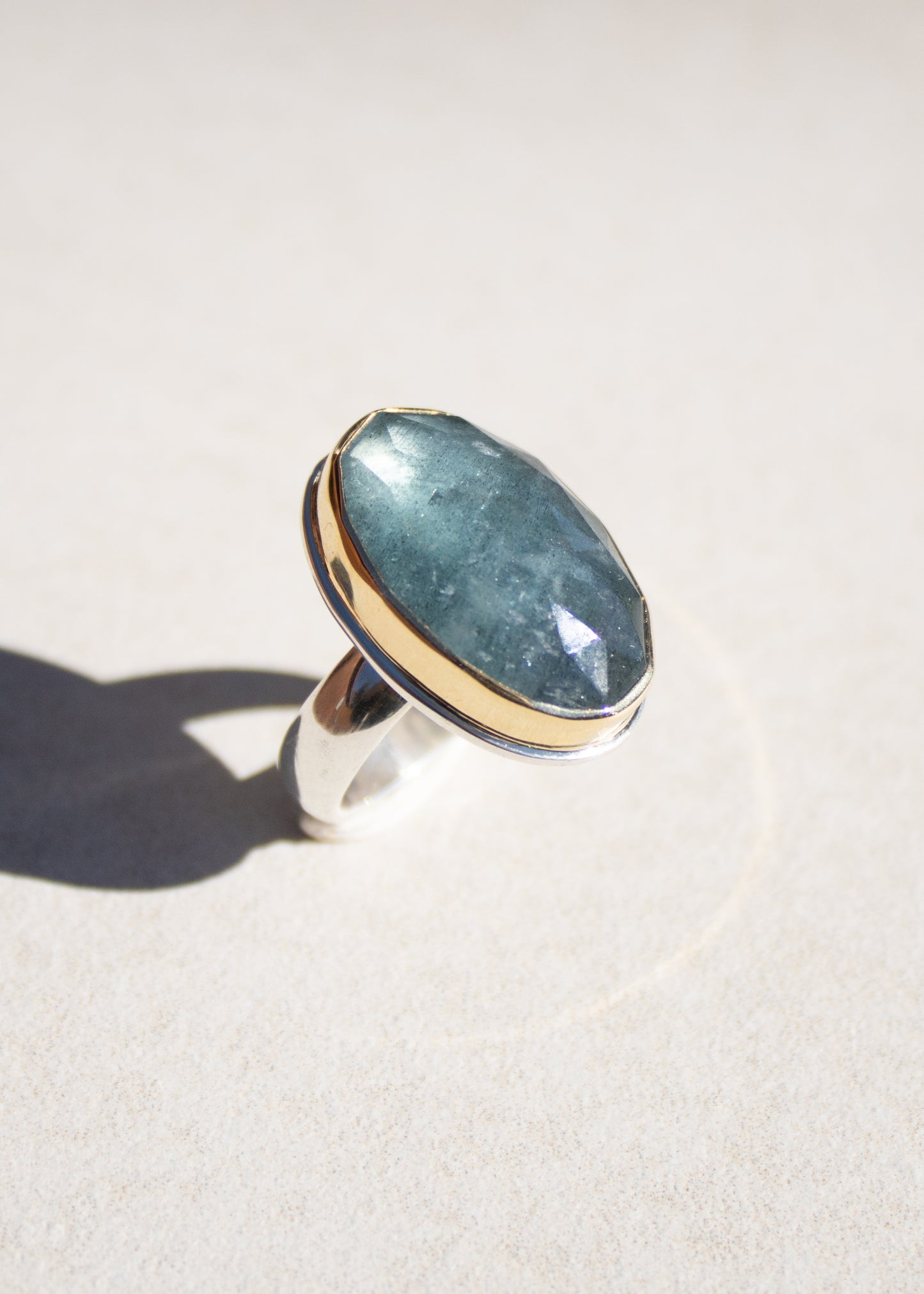 Large Oval Moss Aquamarine Ring | Linda Blumel