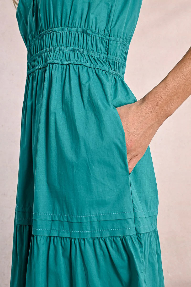 Tiered Poplin Dress in Teal