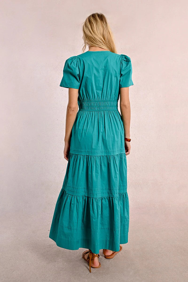 Tiered Poplin Dress in Teal