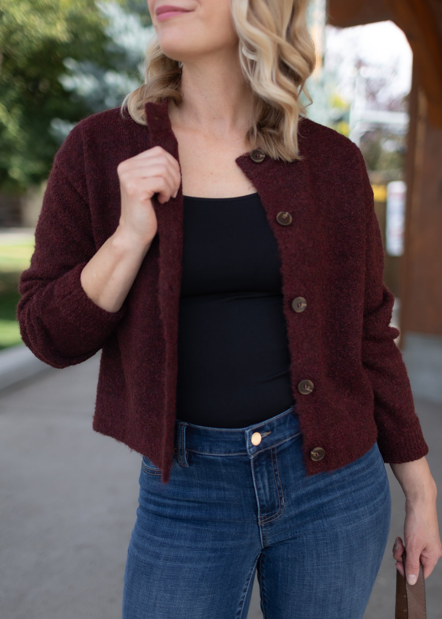 Boucle Cardi in Dark Crimson | Sanctuary