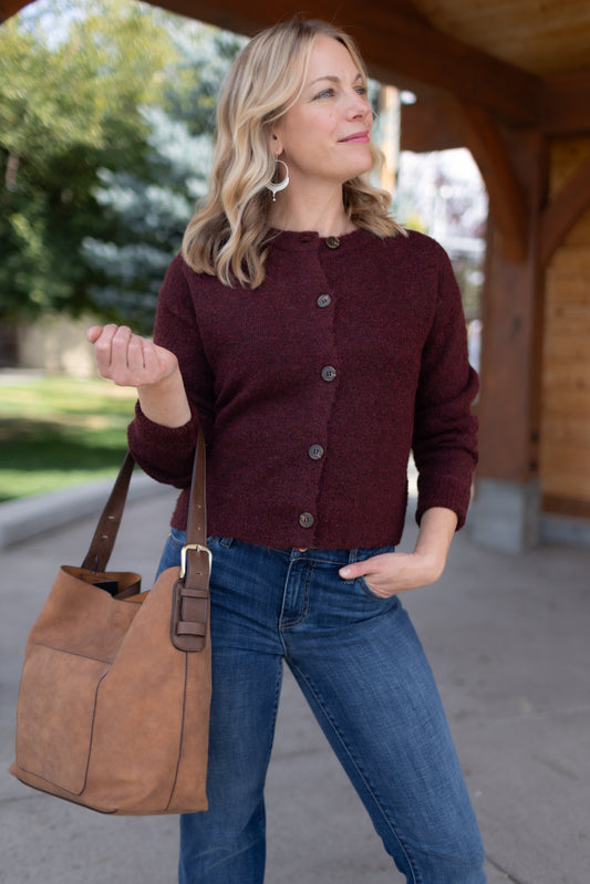 Boucle Cardi in Dark Crimson | Sanctuary