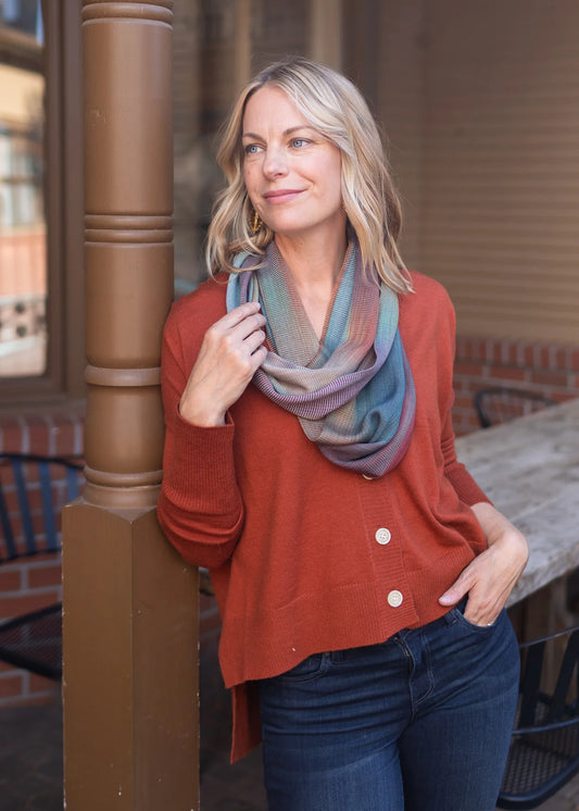 Handwoven Bamboo Infinity Scarf in Earthy Teal