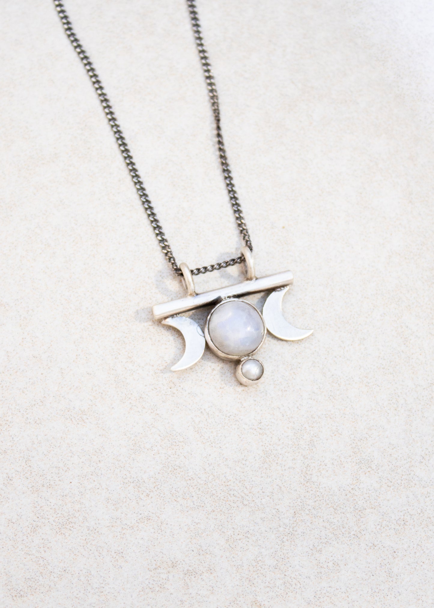 Crescent Moons with Rainbow Moonstone Necklace | Jane Diaz