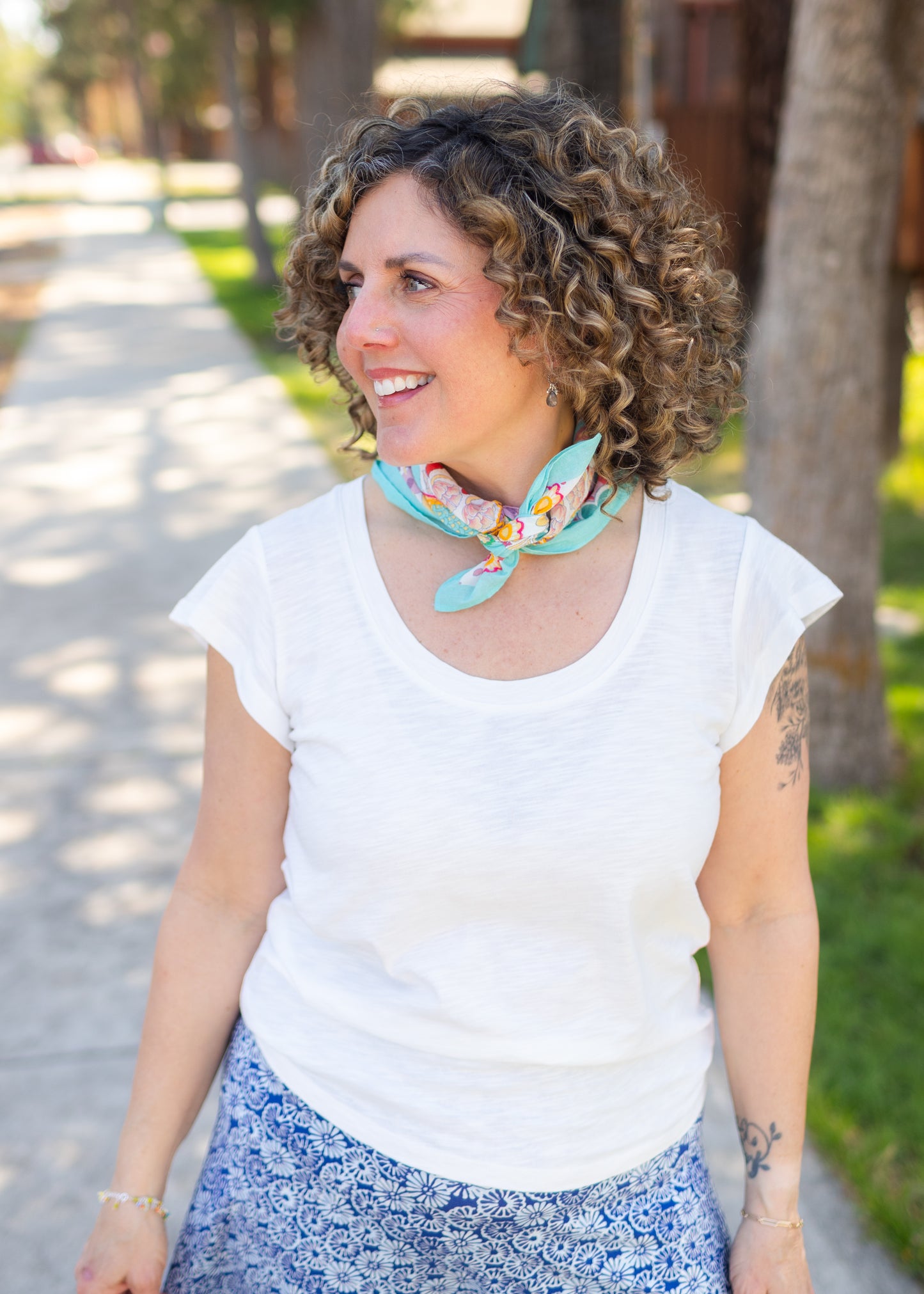 Aqua Birds Printed Square Scarf with Embroidery