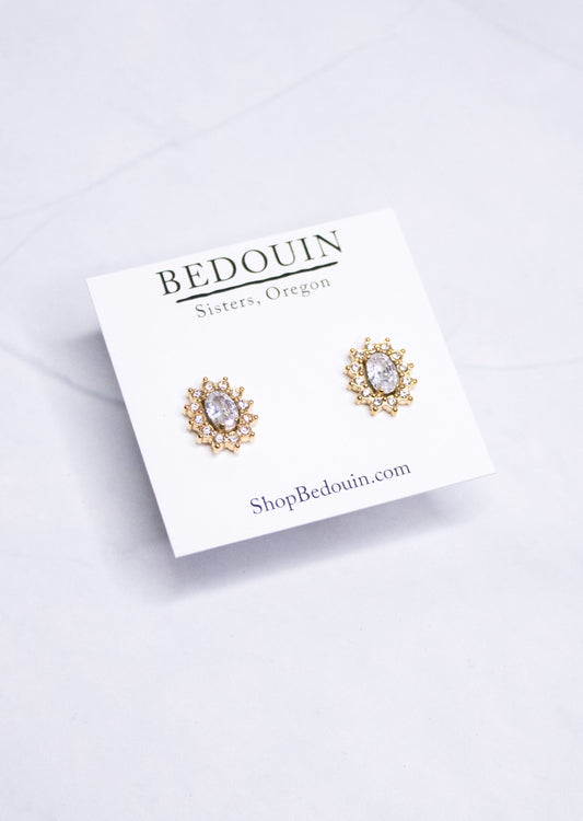 Gold Sparkle Oval Post Earrings