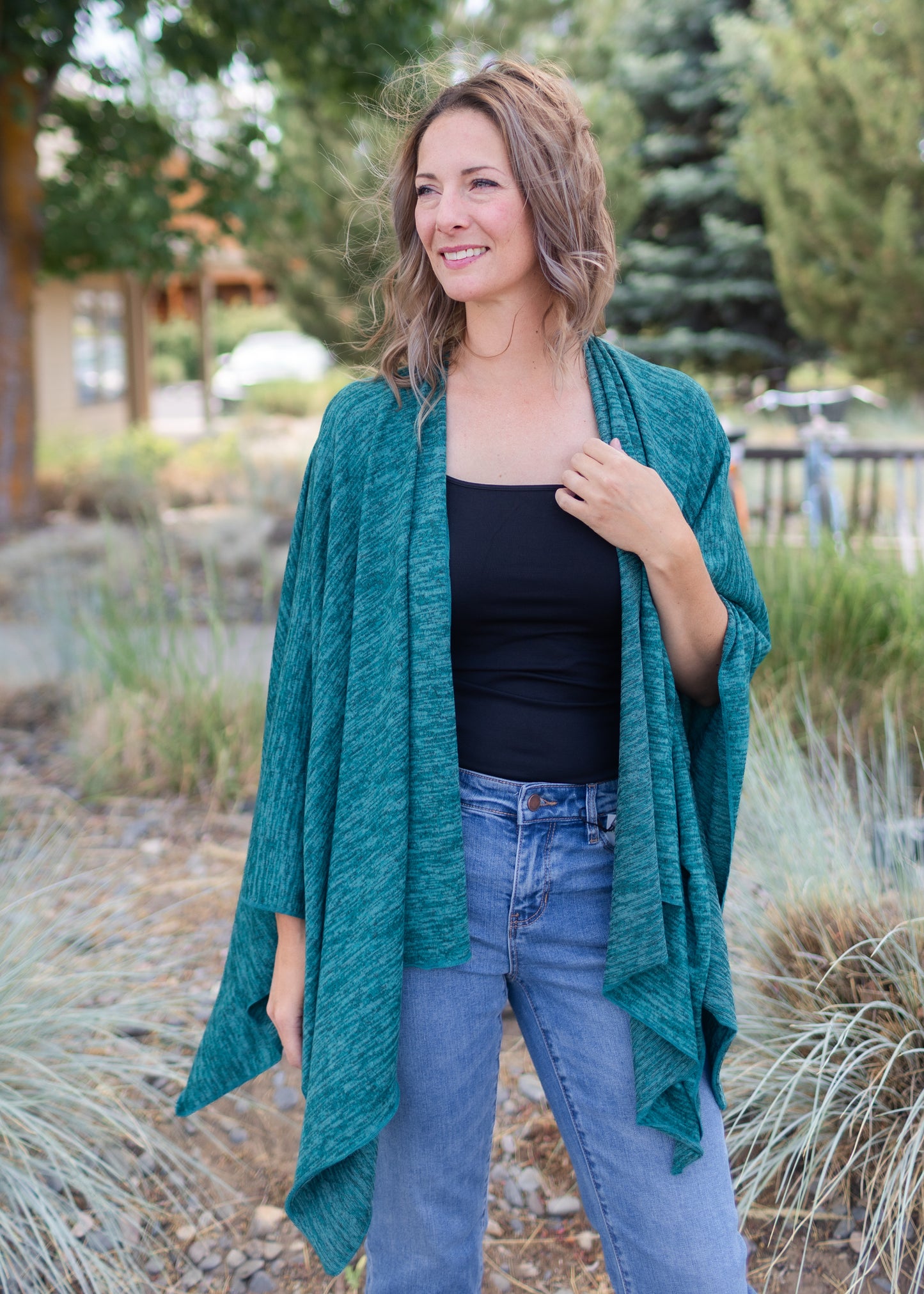 Heather Jersey Wrap in Teal
