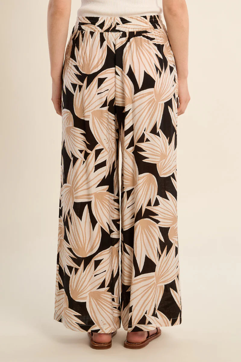 Black & Beige Bold Flower Pants