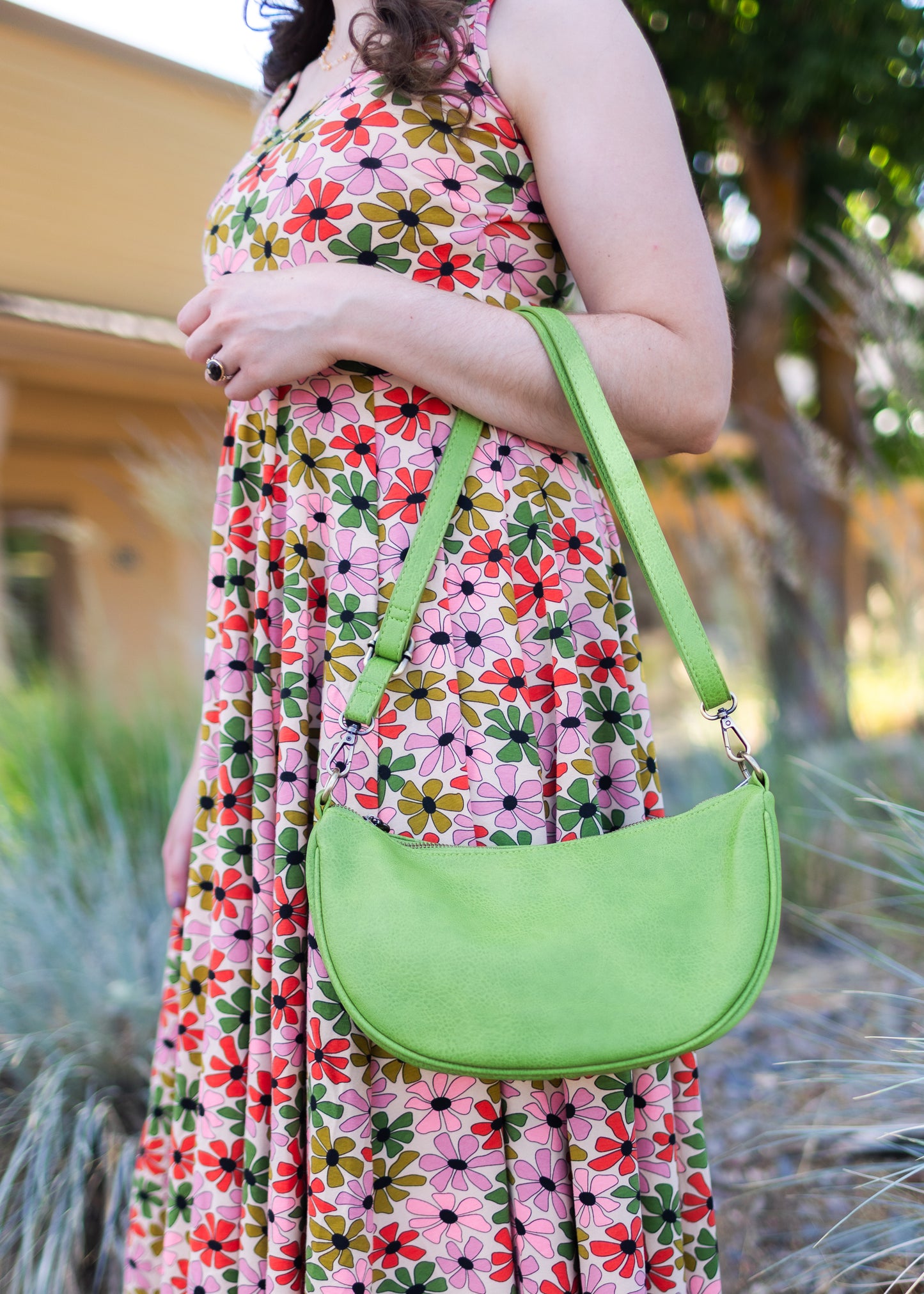 Miranda Crescent Crossbody Bag in Lime