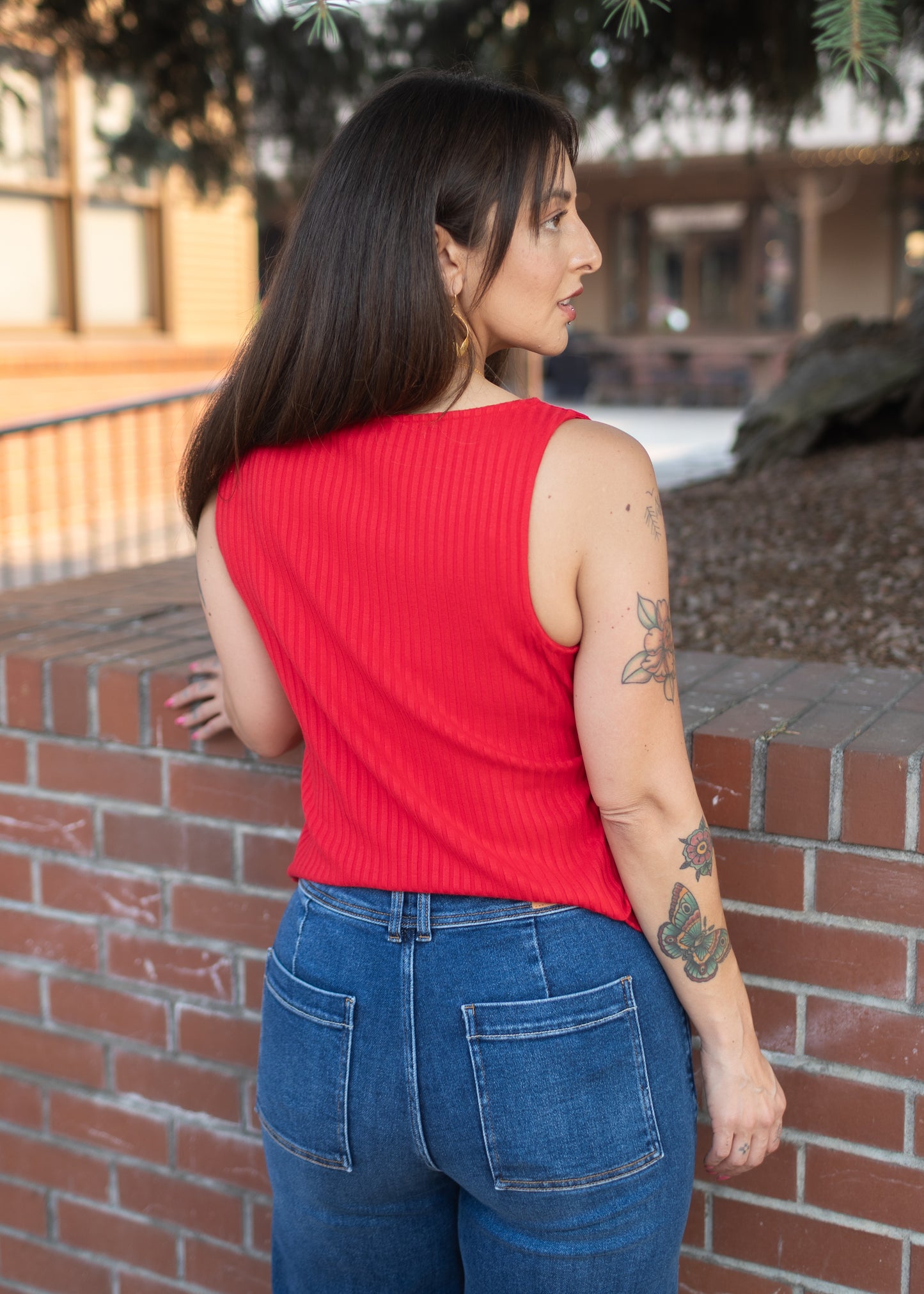 Sleeveless Boat Neck Rib Knit Top in Tango | Liverpool