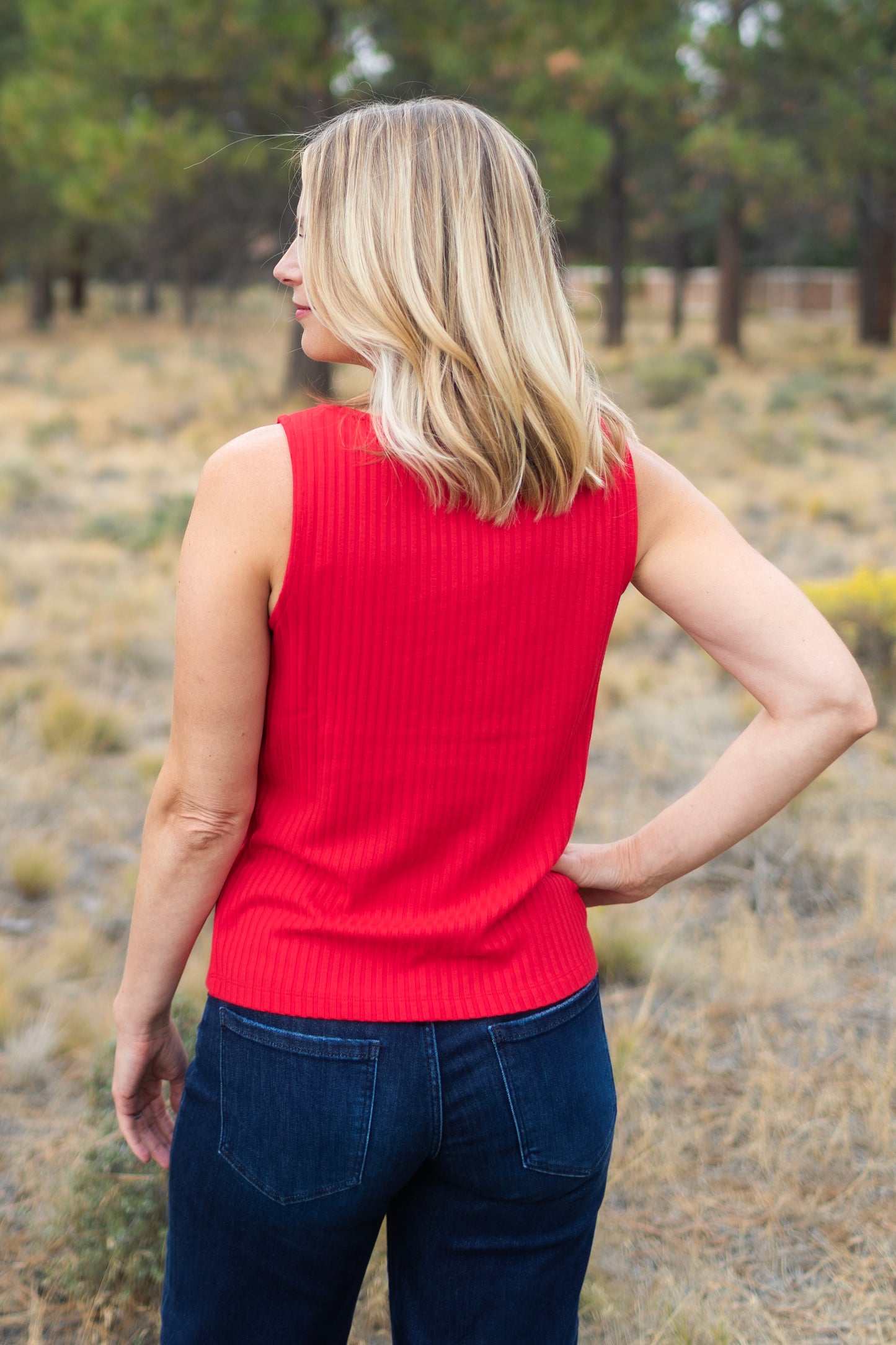 Sleeveless Boat Neck Rib Knit Top in Tango | Liverpool