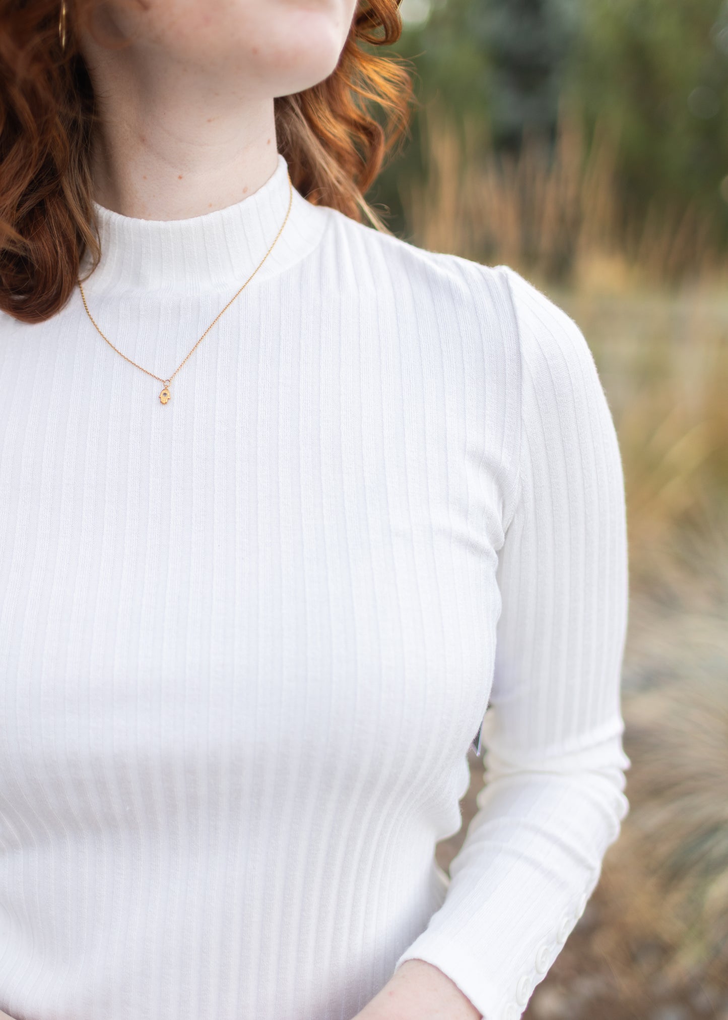 Long Sleeve Mock Rib Top in Snow | Liverpool