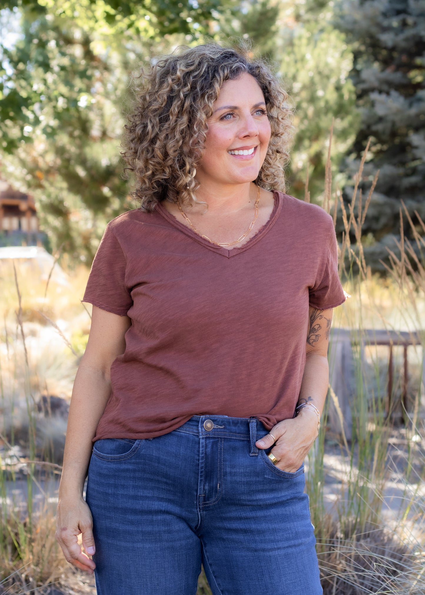 Vanya Relaxed V-Neck Tee in Cappuccino | Dear John