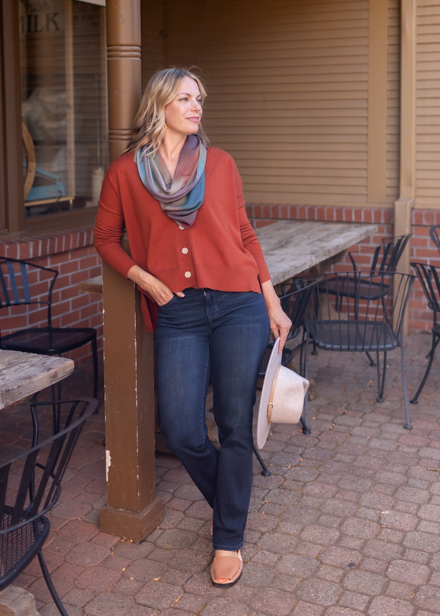 Wagner V-Neck Cardigan in Burnt Sienna | Kerisma