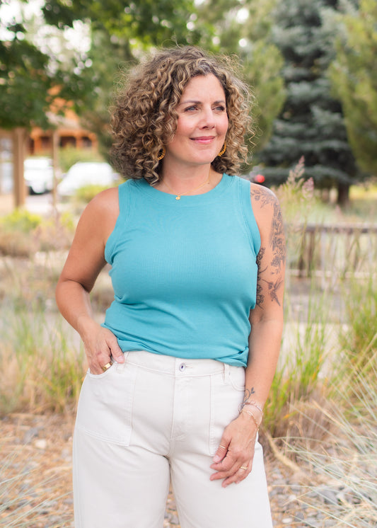 Cleo Ribbed Tank in Oasis