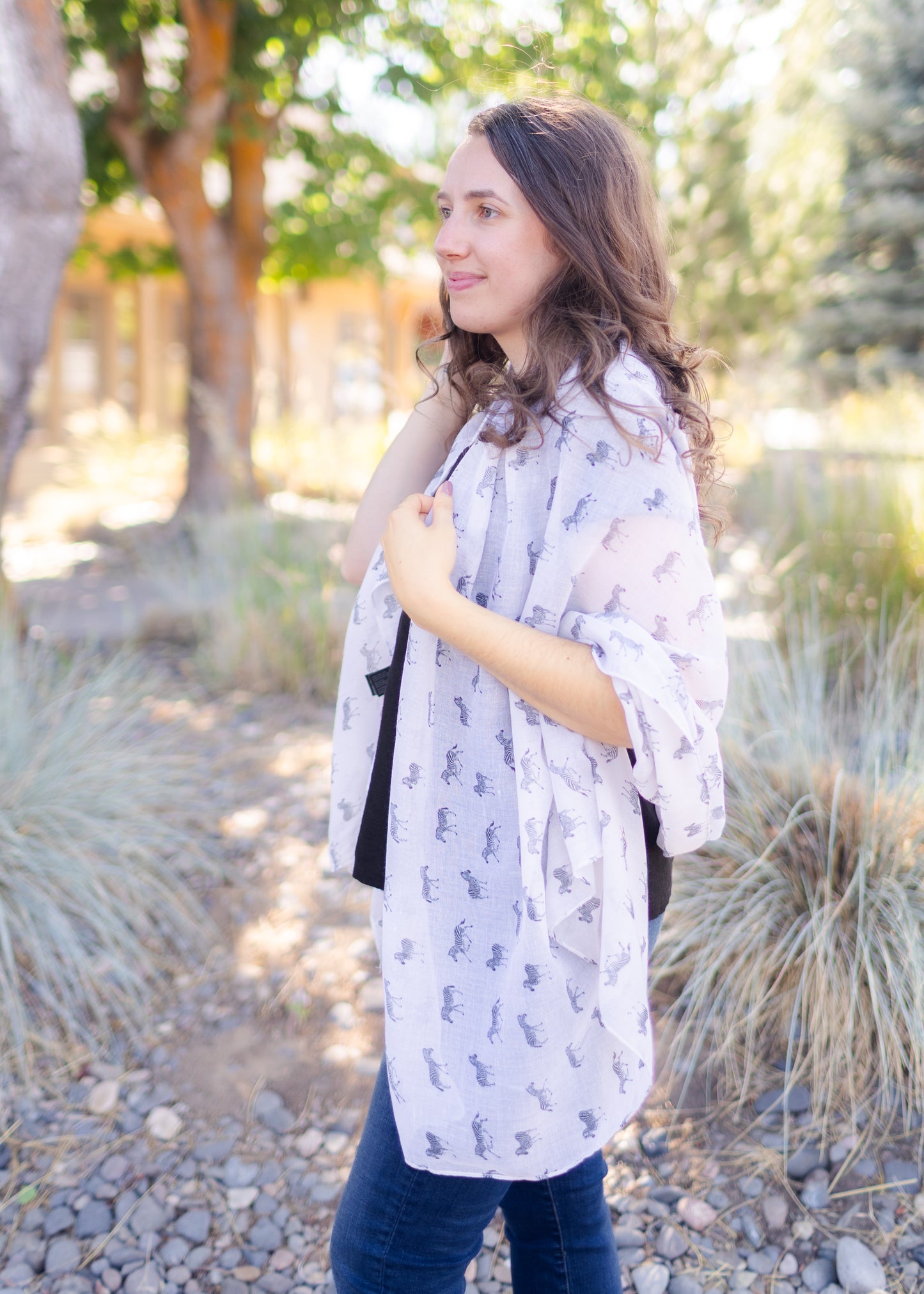 Zebra Long Scarf in White