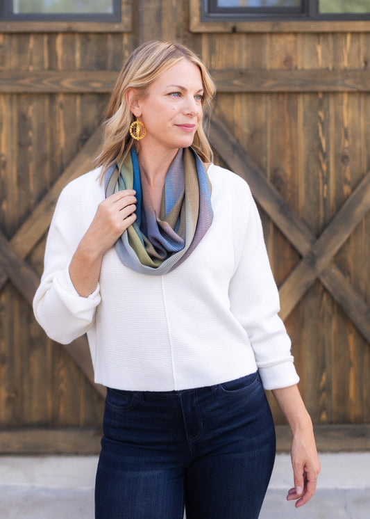 Handwoven Bamboo Infinity Scarf in Blue Green