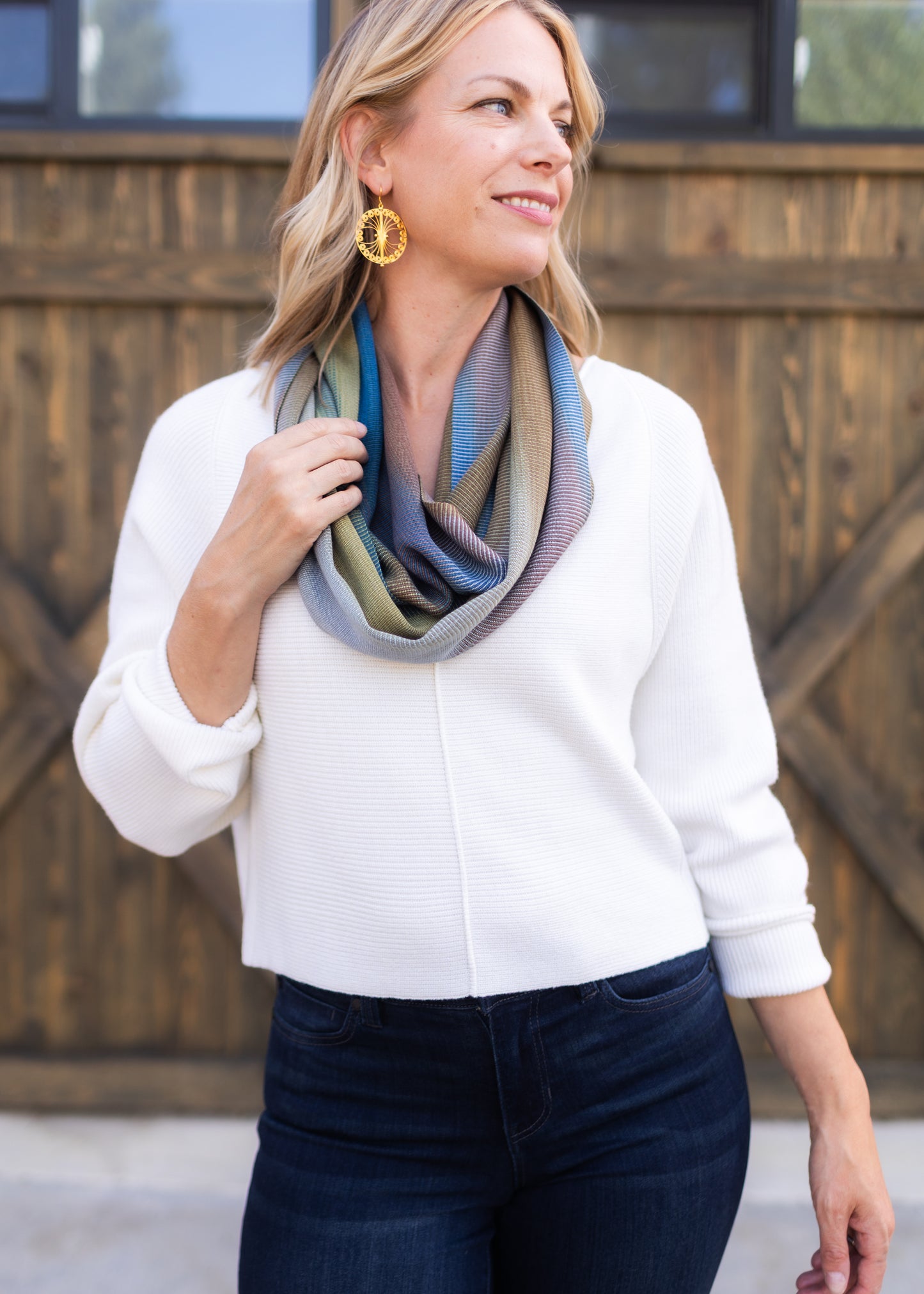 Handwoven Bamboo Infinity Scarf in Blue Green
