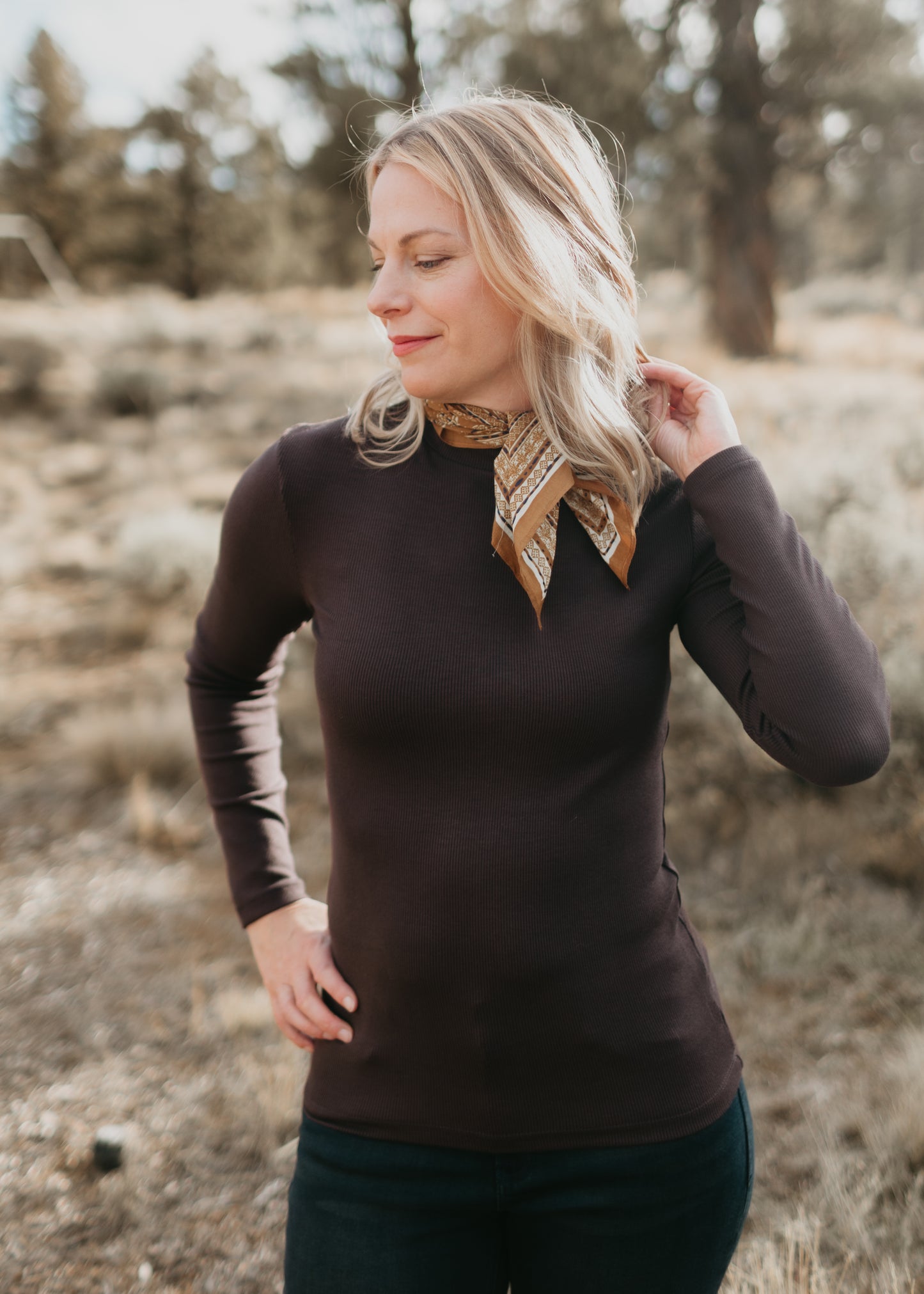 Moss Brown Cotton Square Scarf