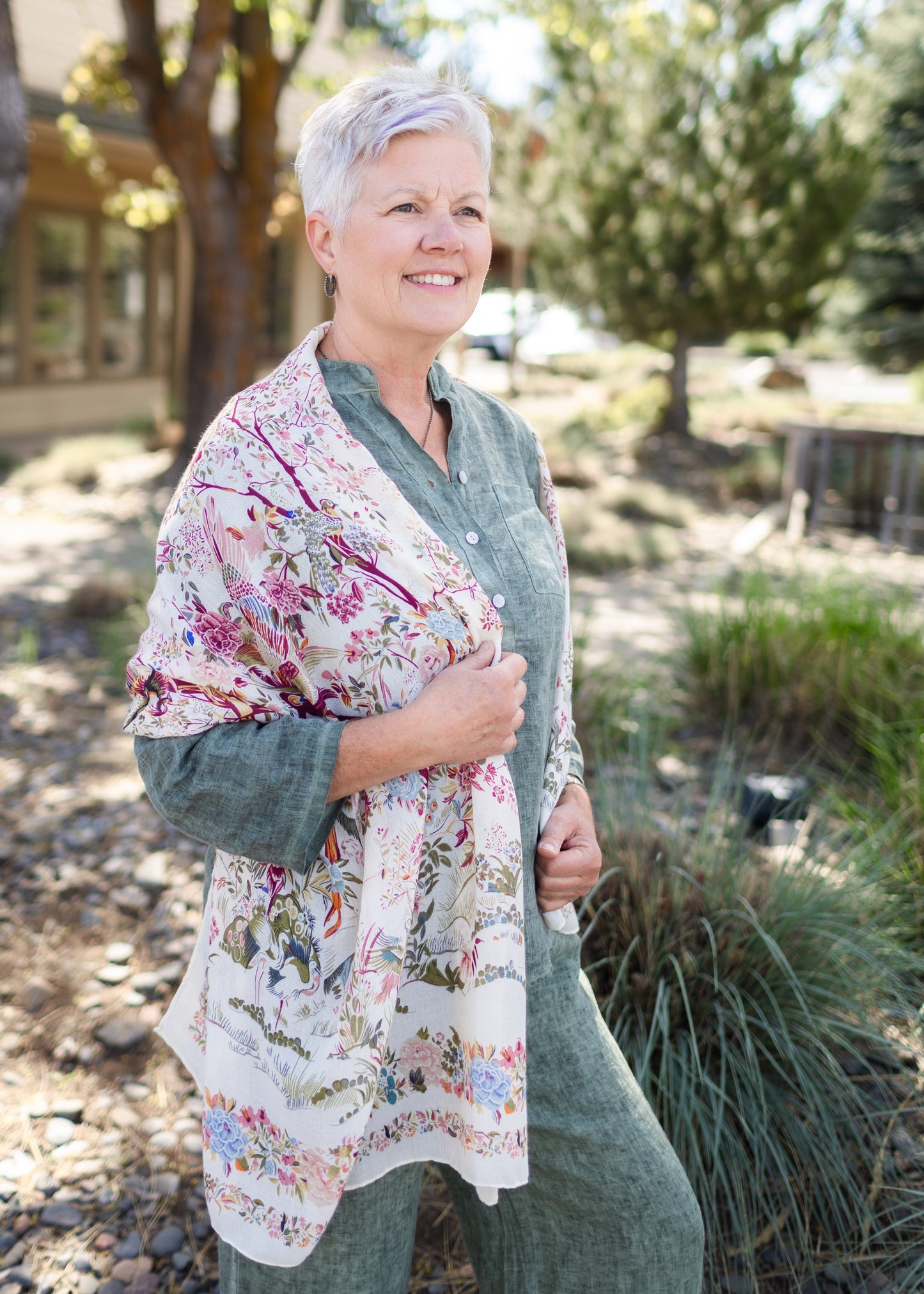 Birds & Flowers Long Scarf