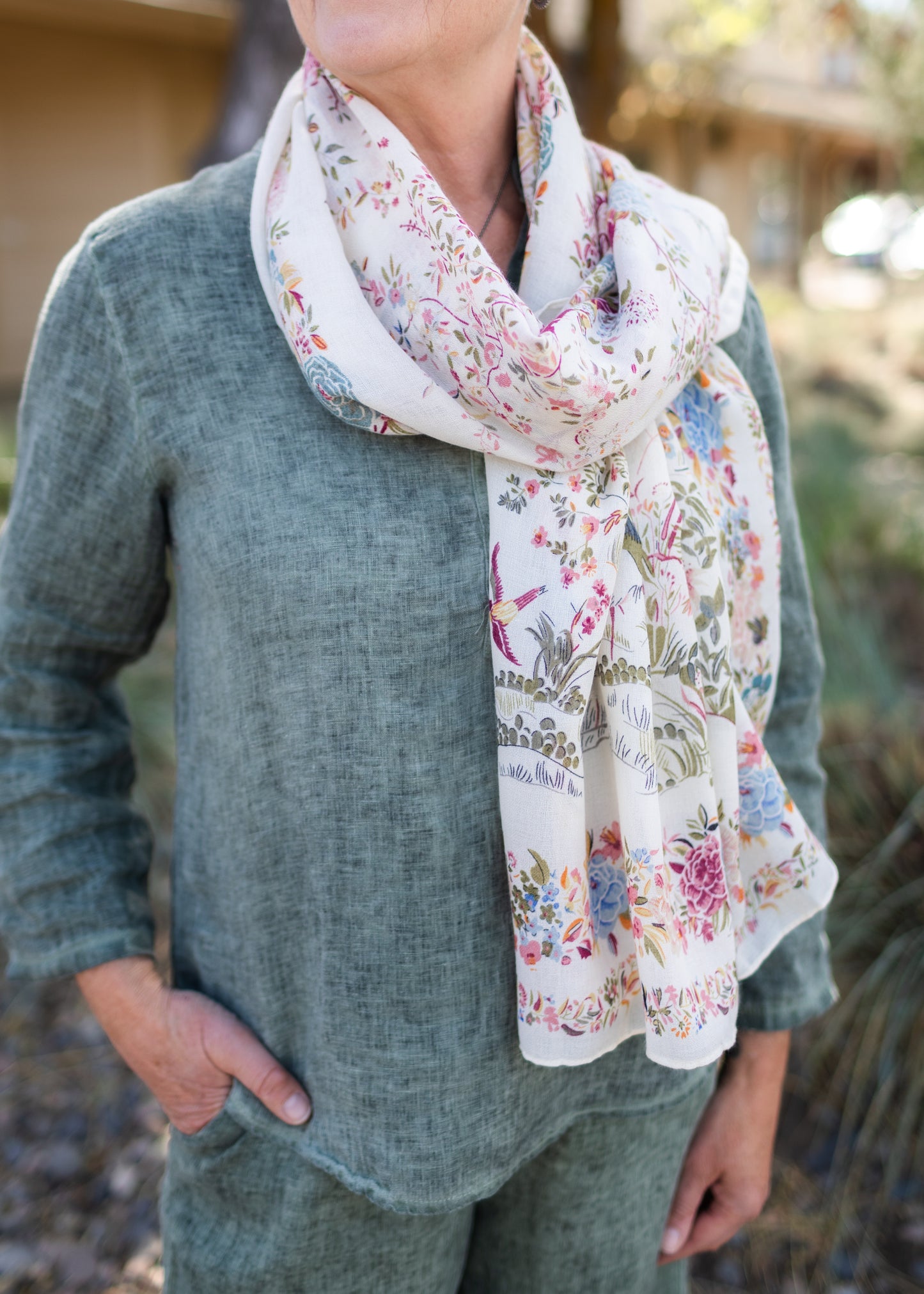 Birds & Flowers Long Scarf