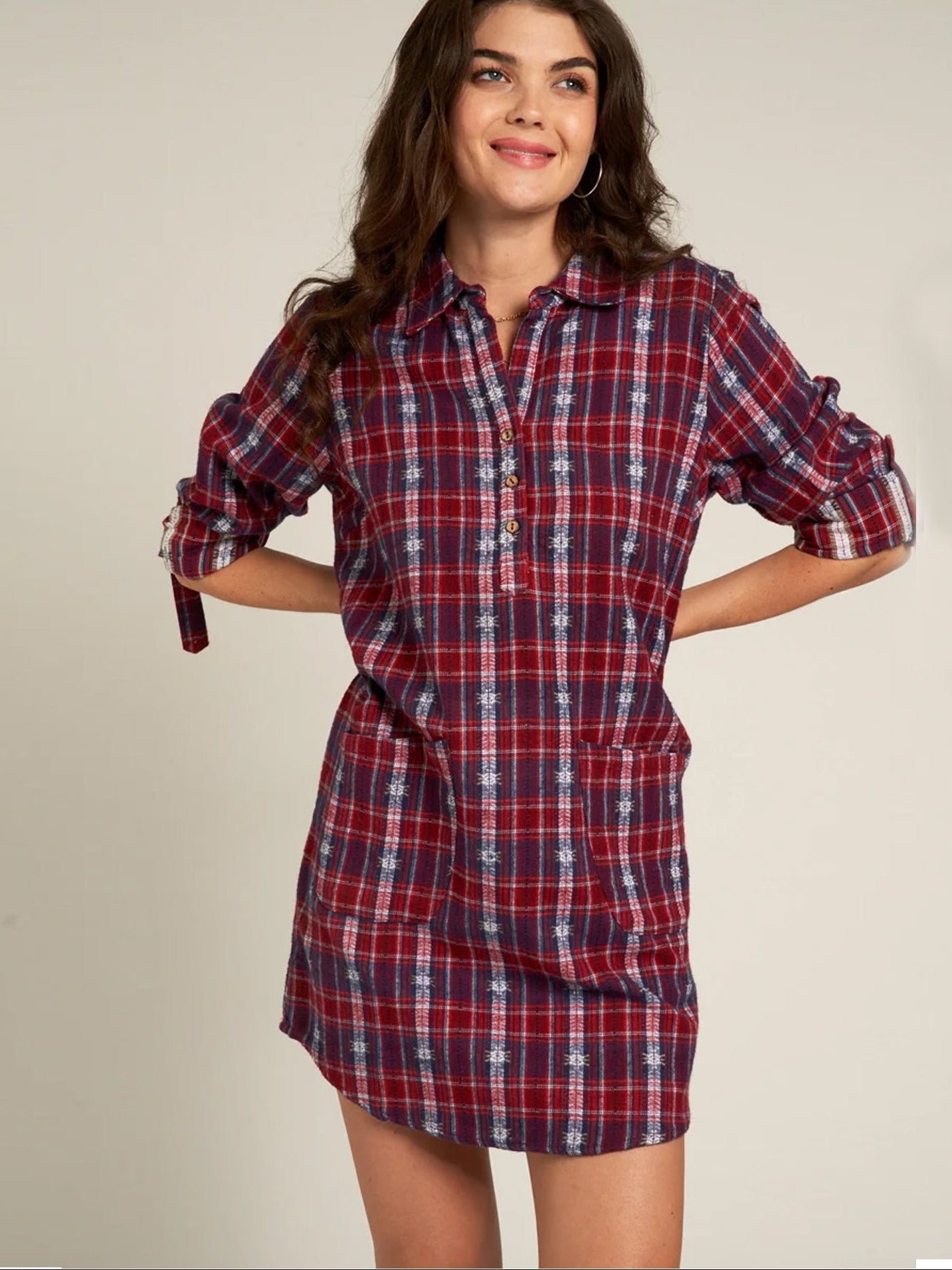 Plaid Shirt Dress in Red