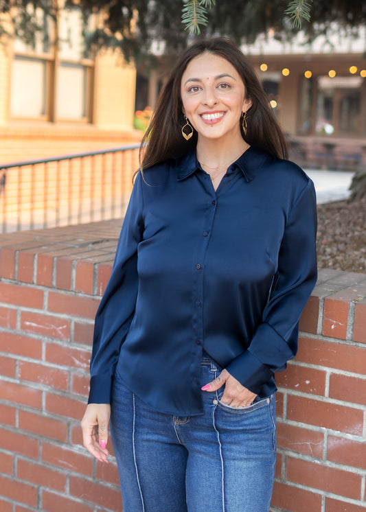 Long Sleeve Woven Shirt in Dark Navy | Liverpool