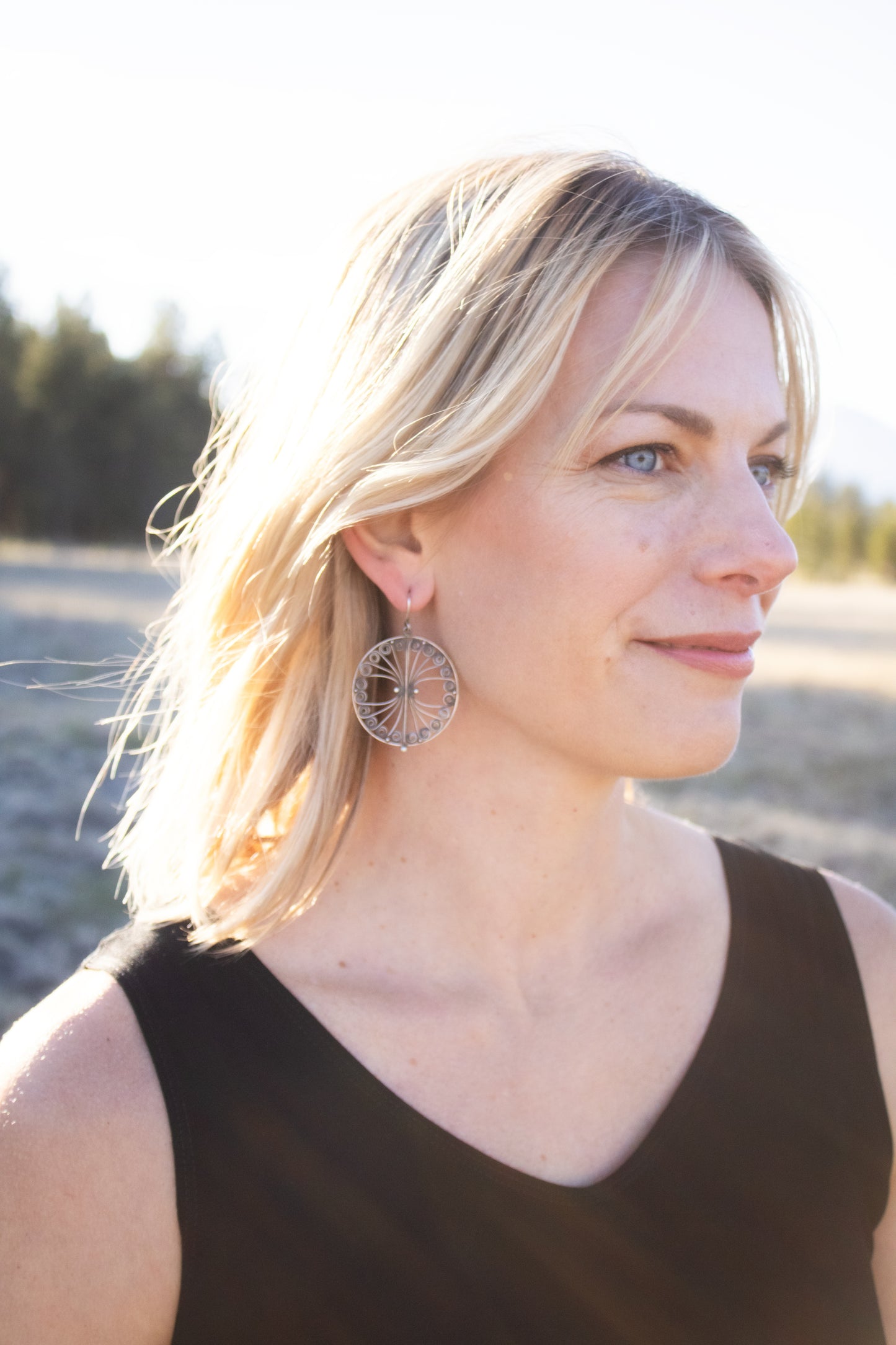 Handmade Filigree Circle Earrings in Sterling Silver | Jane Diaz