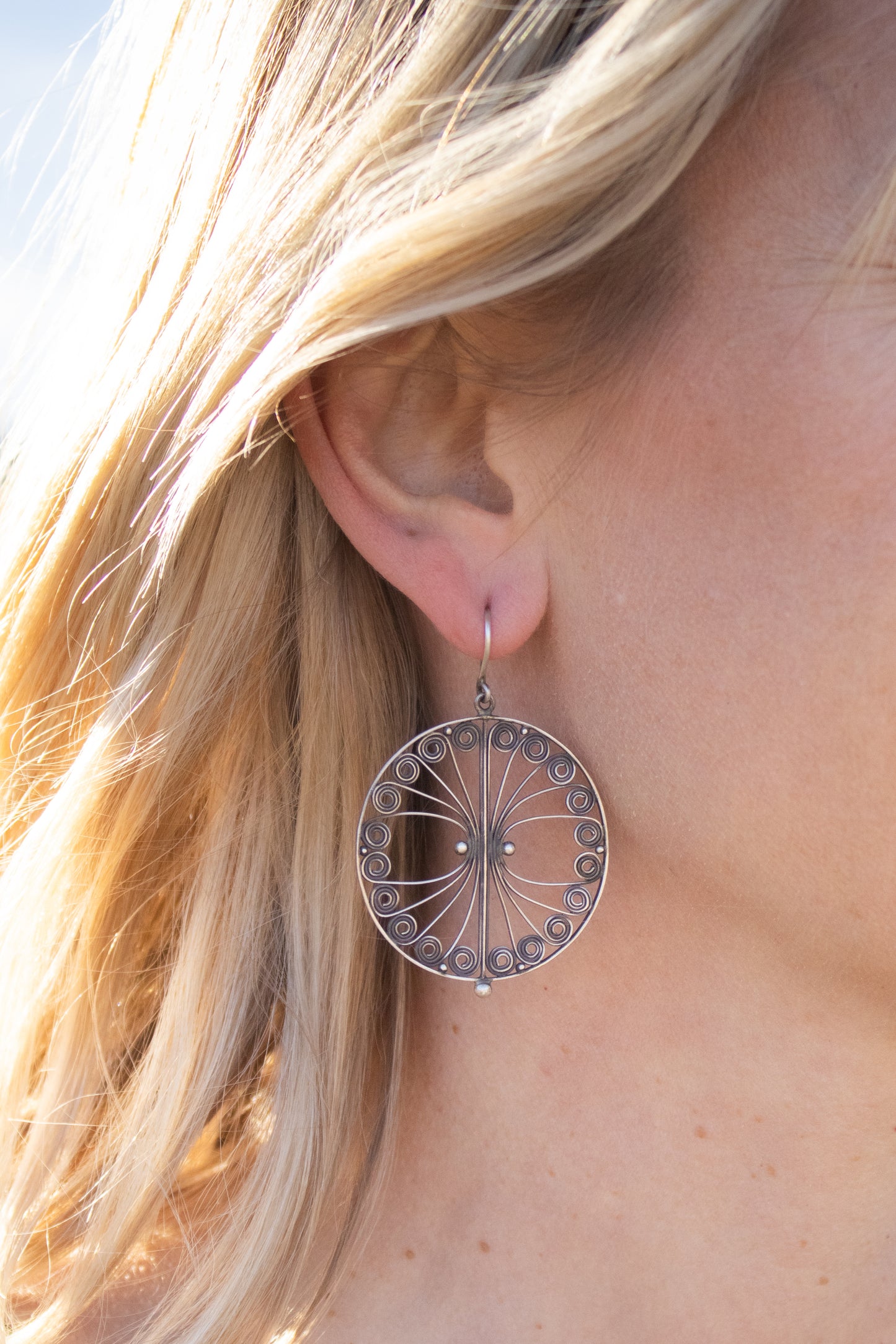 Handmade Filigree Circle Earrings in Sterling Silver | Jane Diaz