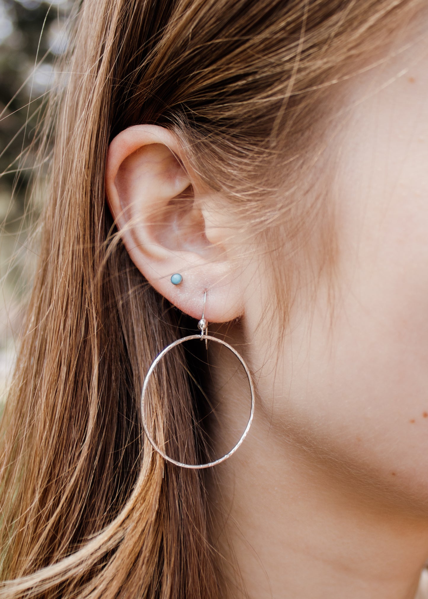 Silver Hammered Round Hoop Earrings