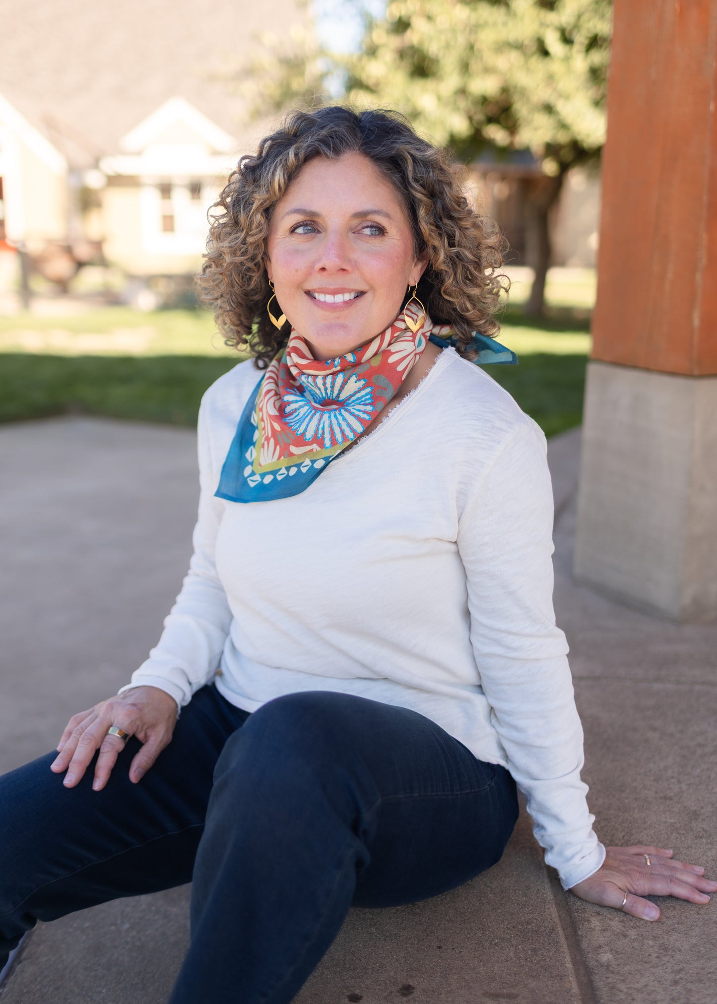 Turquoise & Rust Cotton Square Scarf