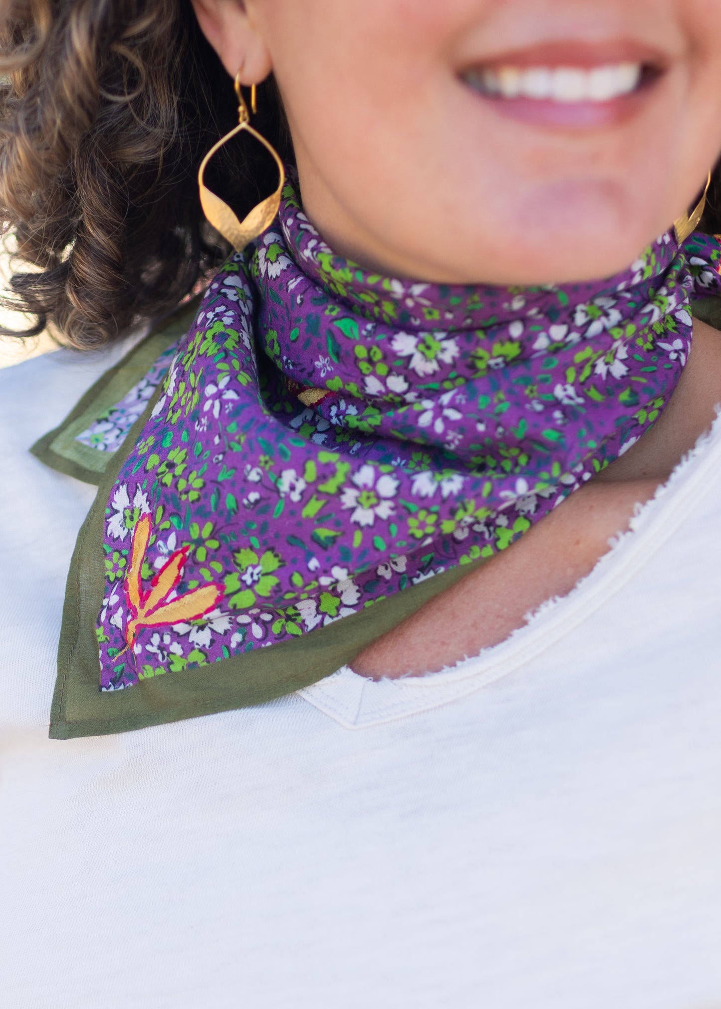 Purple Floral Cotton Square Scarf