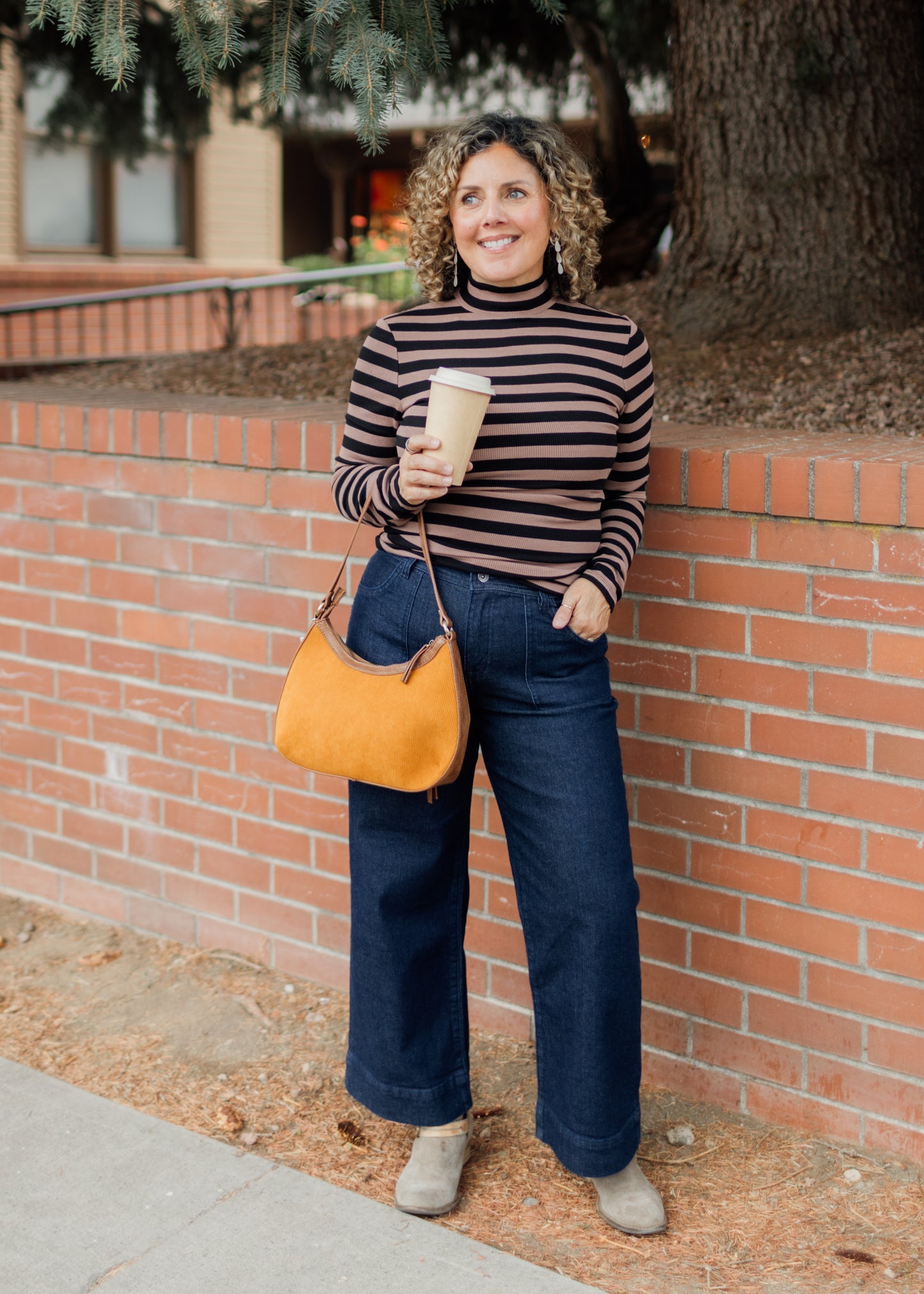 Long Sleeve Mock Neck in Mocha Stripe | Sanctuary