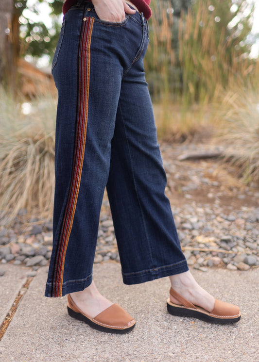 Stride Wide Leg in Eastmoor with Velvet Trim | Liverpool