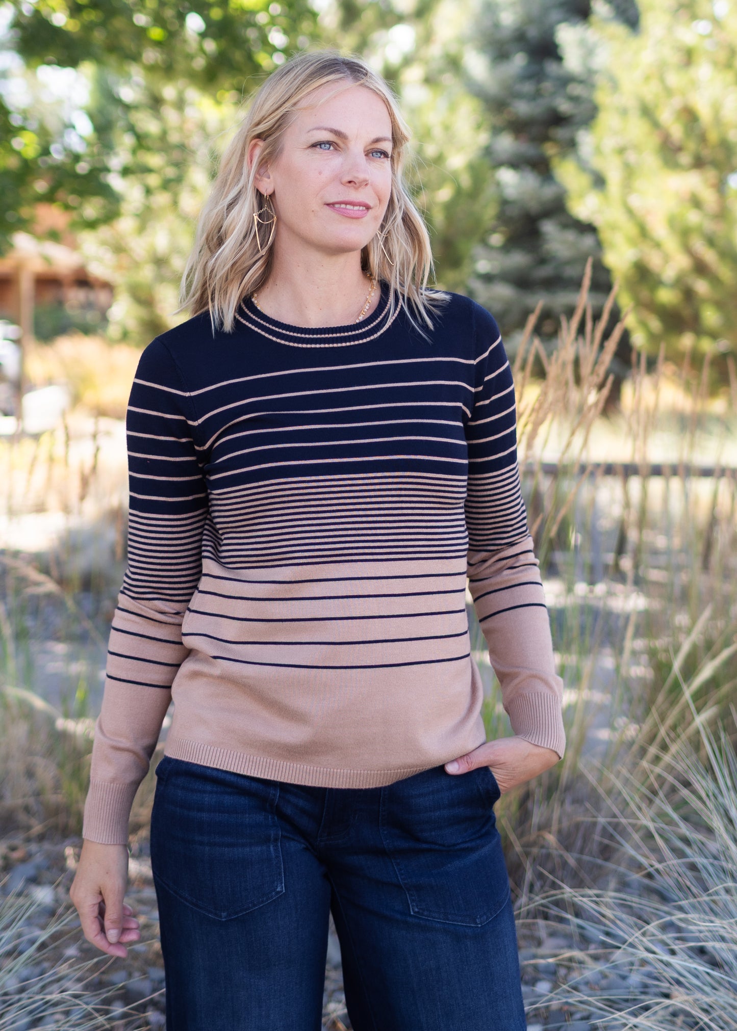 Crew Sweater in Navy Stripe | Liverpool
