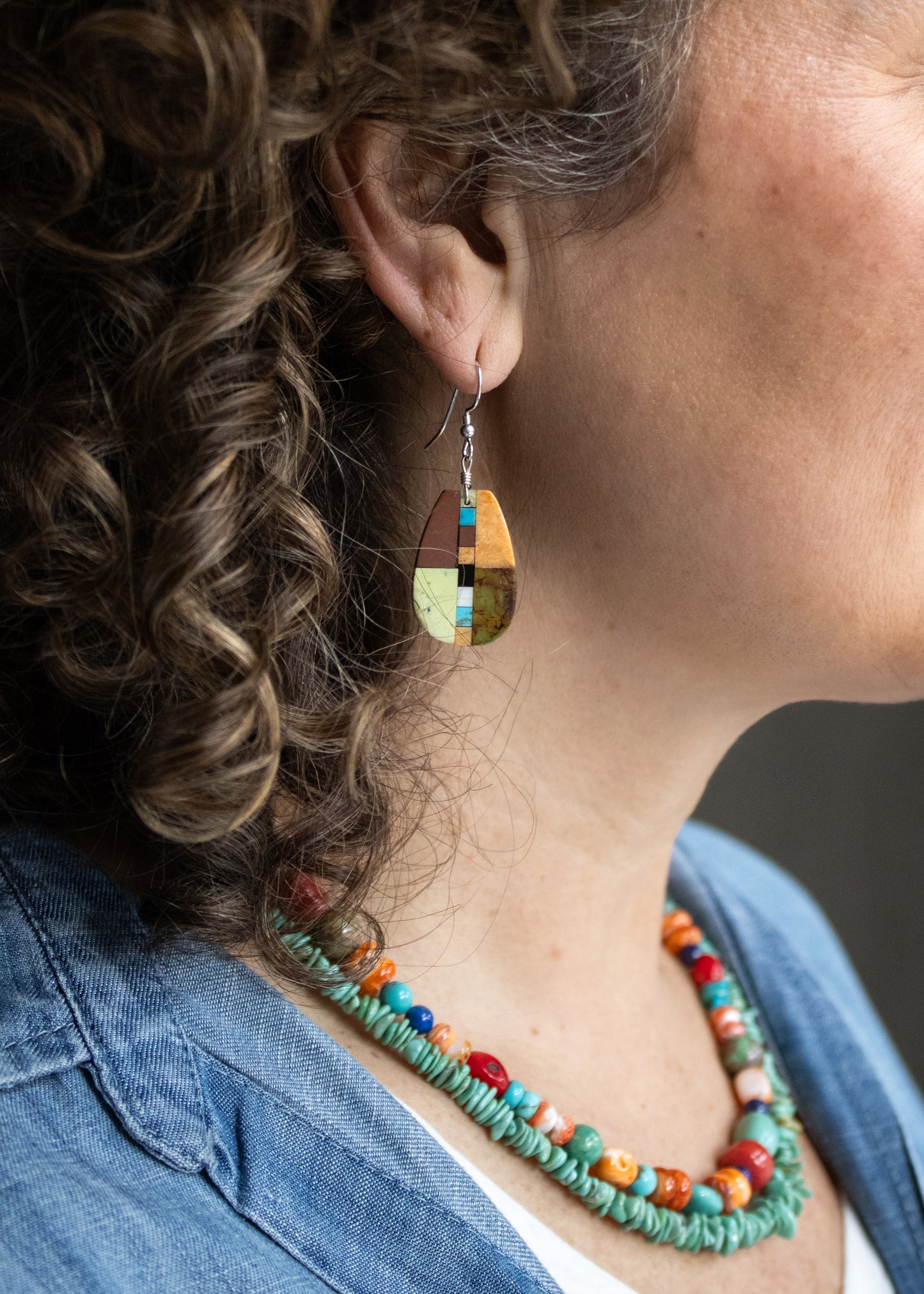 Rounded Stone Inlay Earrings