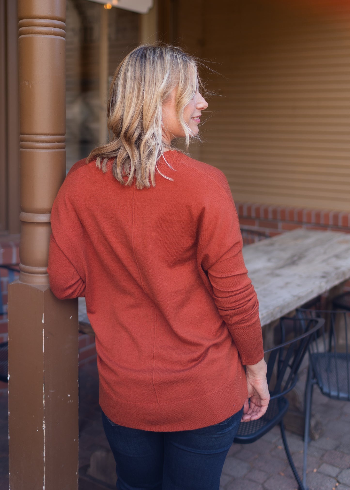 Wagner V-Neck Cardigan in Burnt Sienna | Kerisma