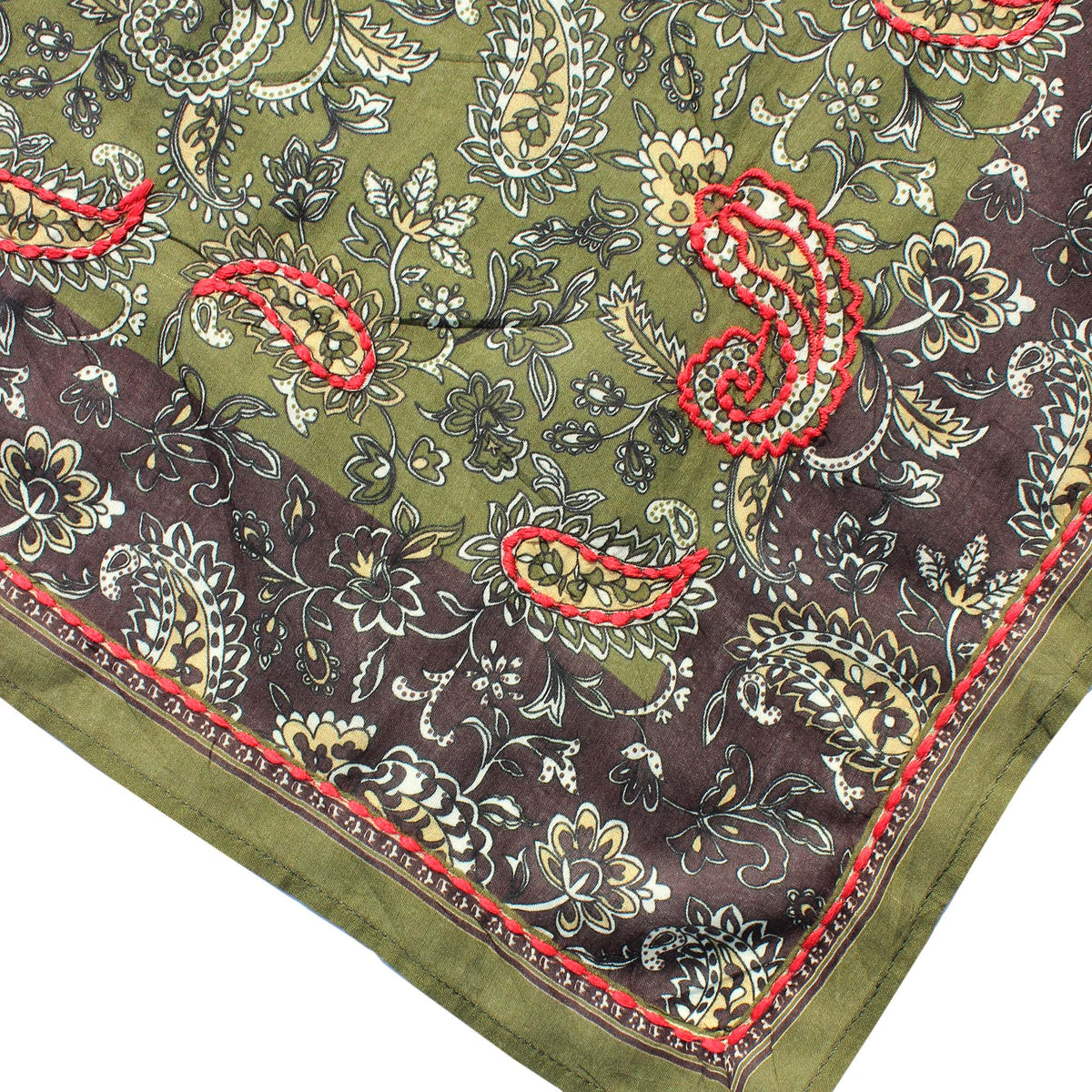 Olive Paisley Cotton Square Scarf