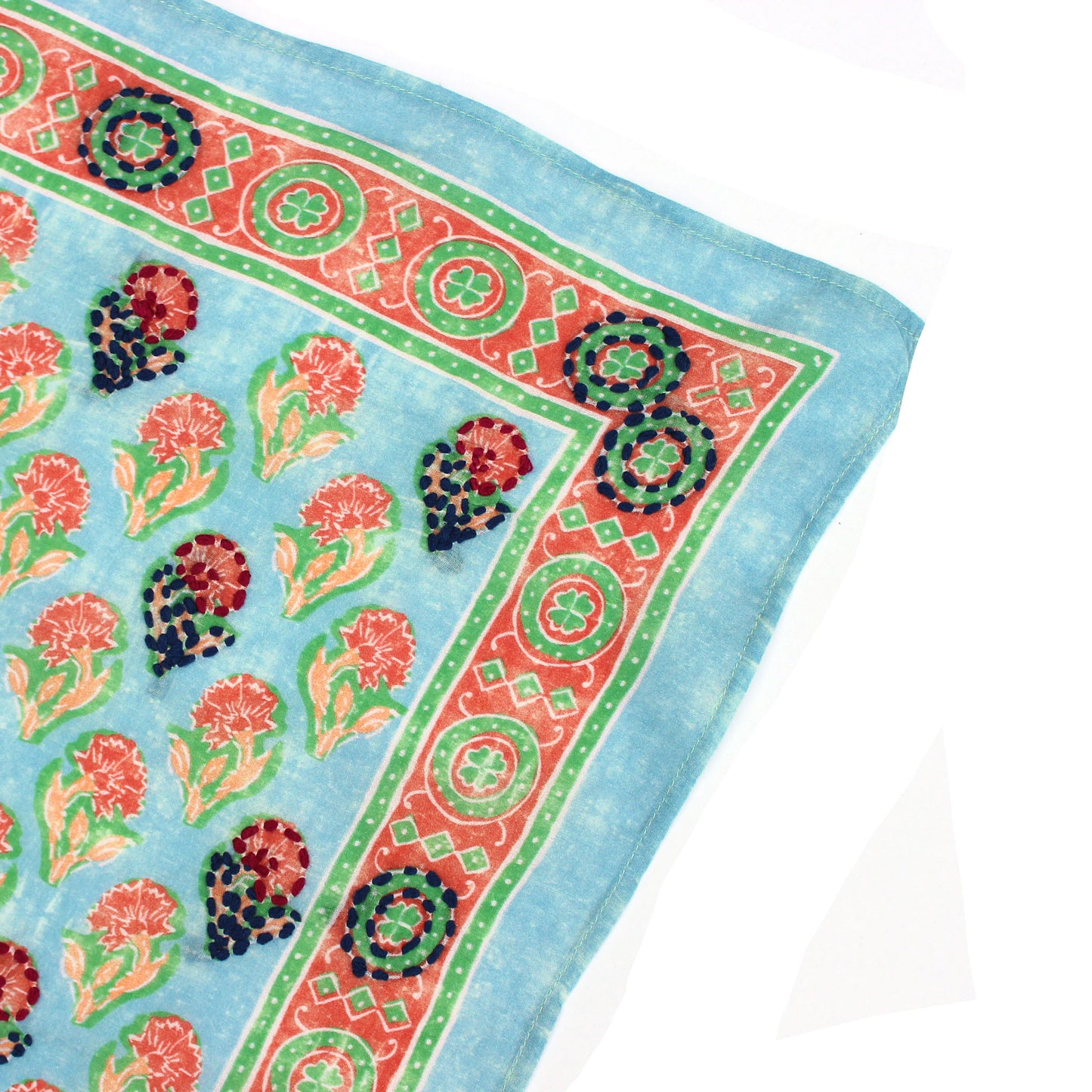 Aqua Flower Cotton Square Scarf