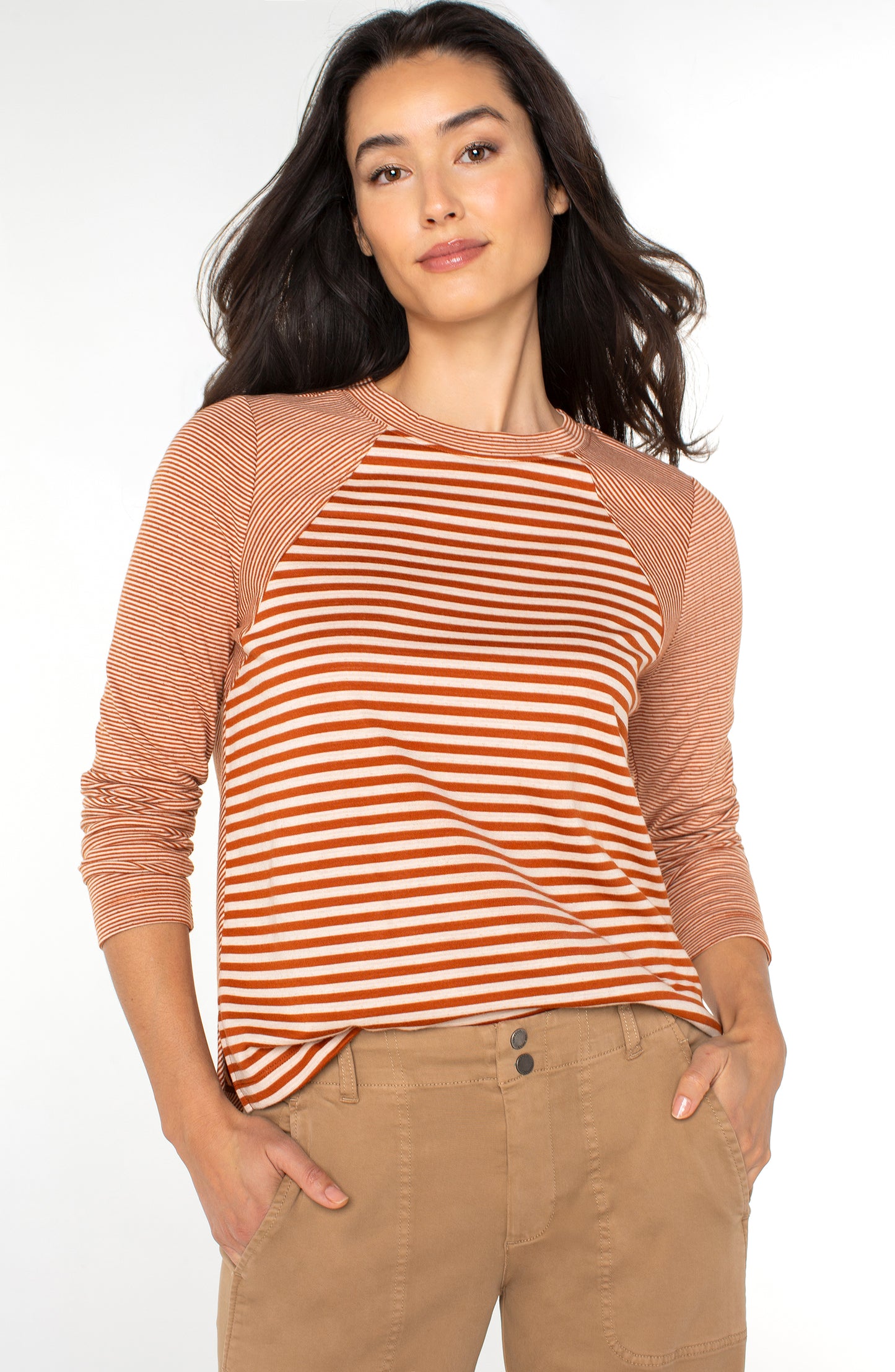 Long Sleeve Crew Top in Ginger Stripe | Liverpool