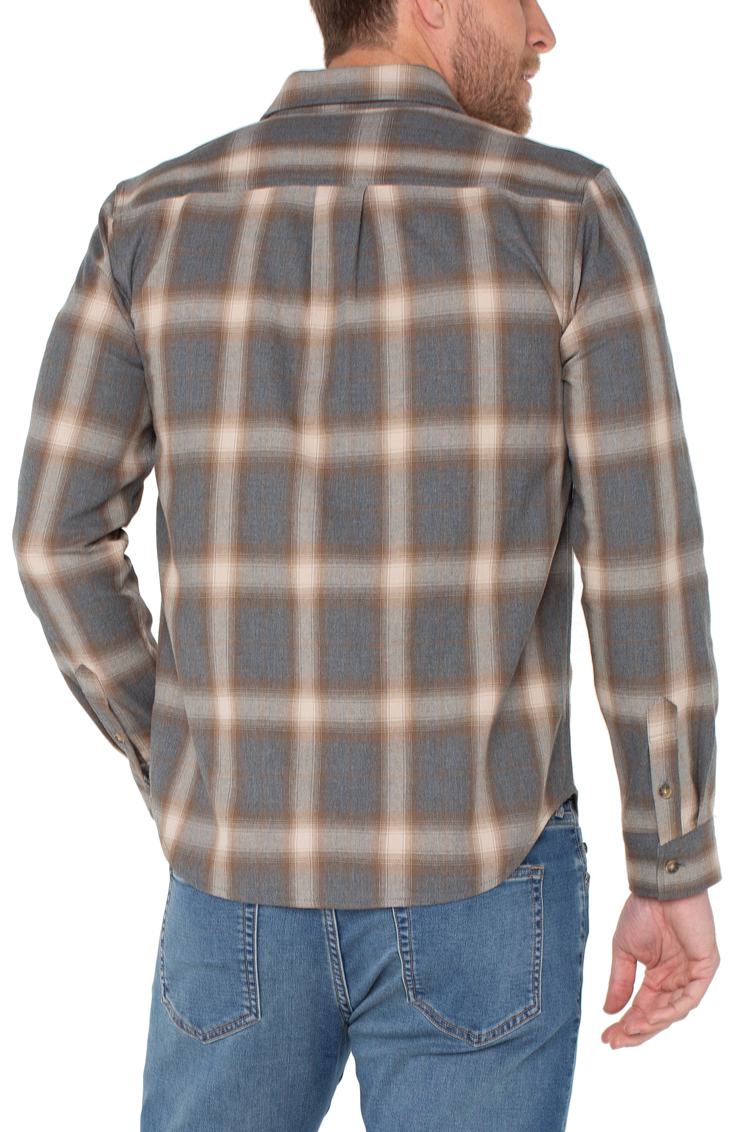 Long Sleeve Button Up Shirt in Grey Multi | Liverpool