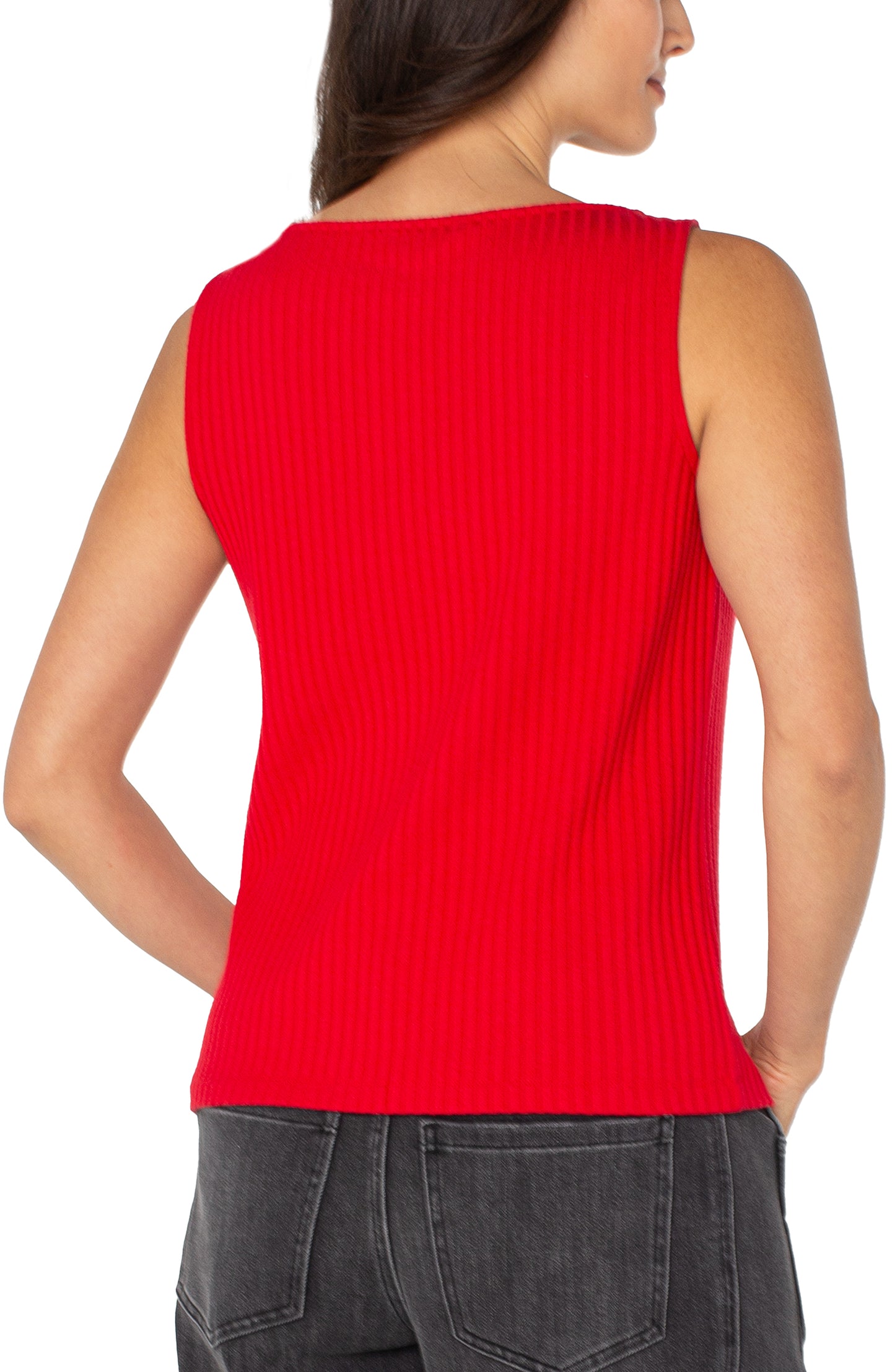 Sleeveless Boat Neck Rib Knit Top in Tango | Liverpool