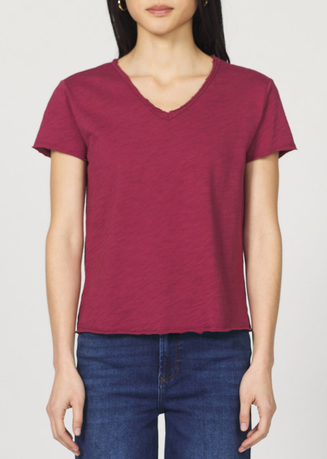 Vanya Relaxed V-Neck Tee in Tibetan Red | Dear John