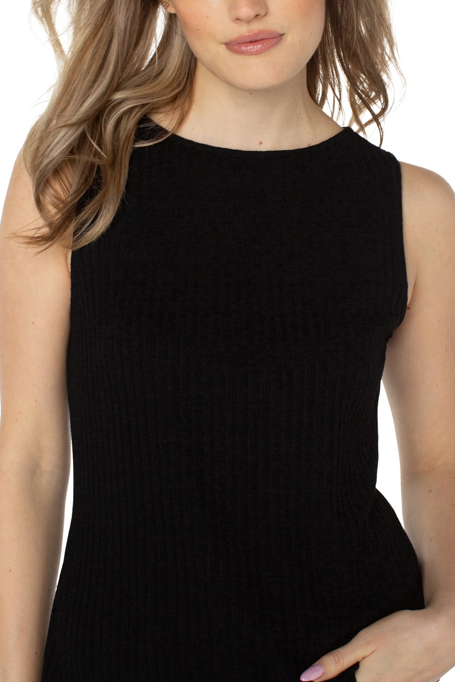 Sleeveless Boat Neck Rib Knit Top in Black | Liverpool