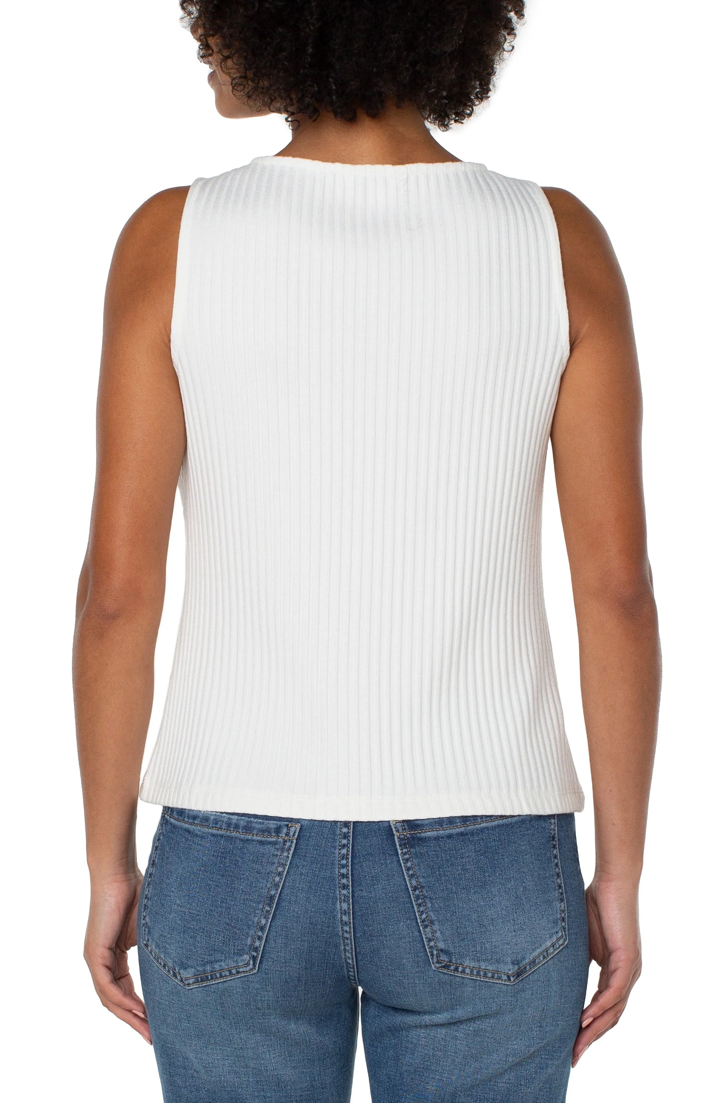Sleeveless Boat Neck Rib Knit Top in Snow | Liverpool