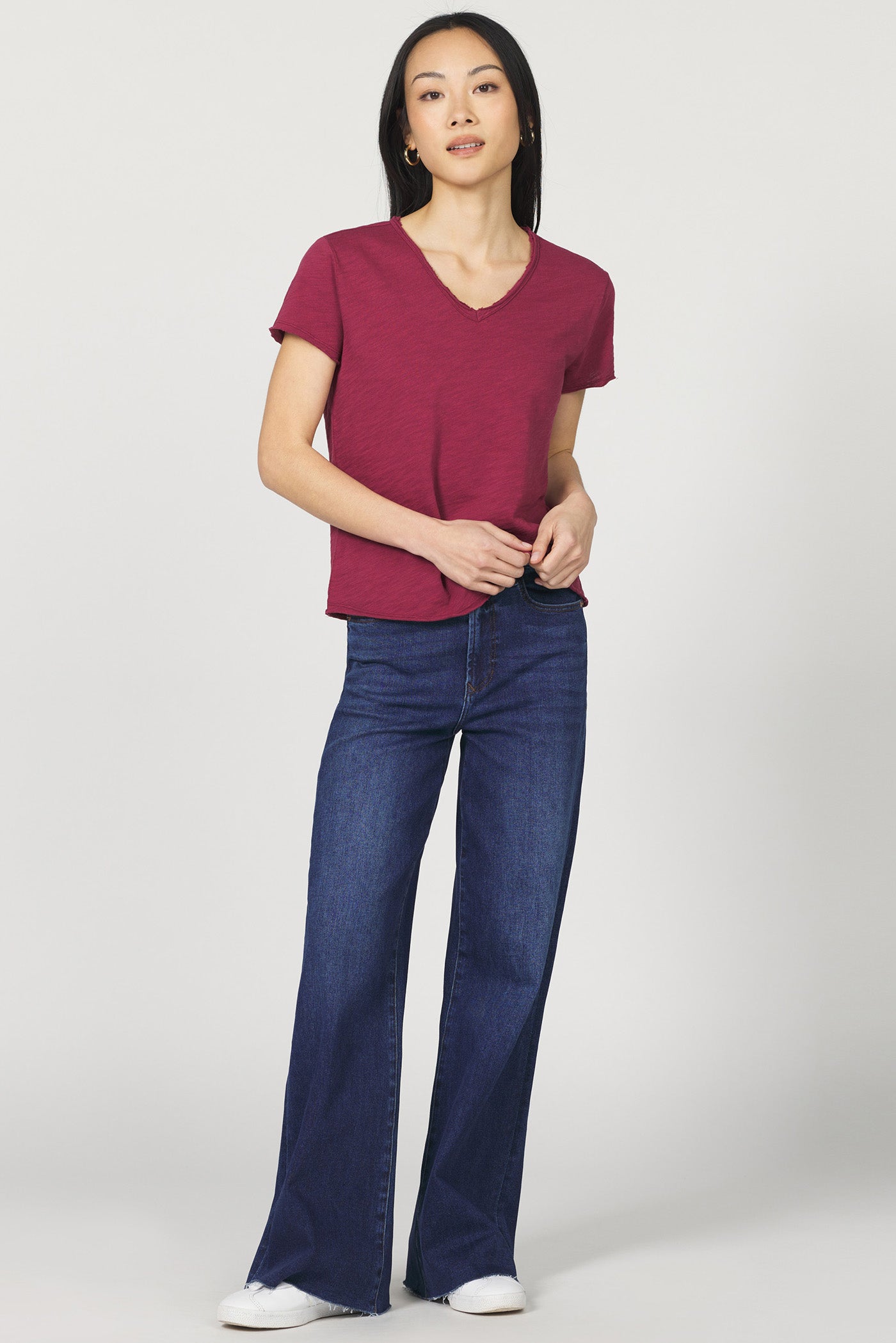Vanya Relaxed V-Neck Tee in Tibetan Red | Dear John