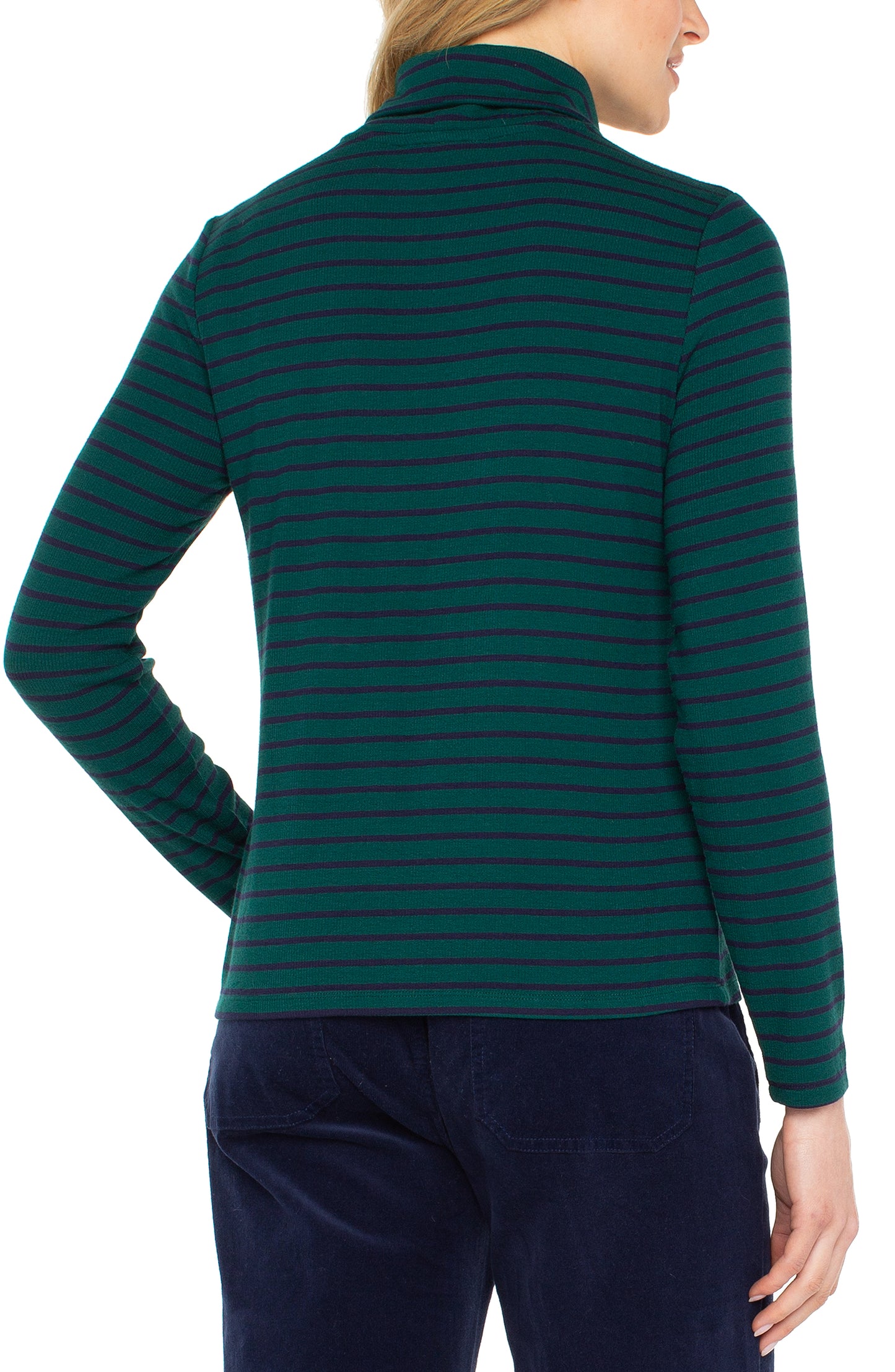 Long Sleeve Stripe Turtleneck in Emerald | Liverpool