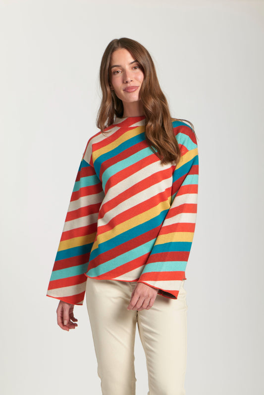 Mock Neck Sweater in Terracotta Stripe | APNY