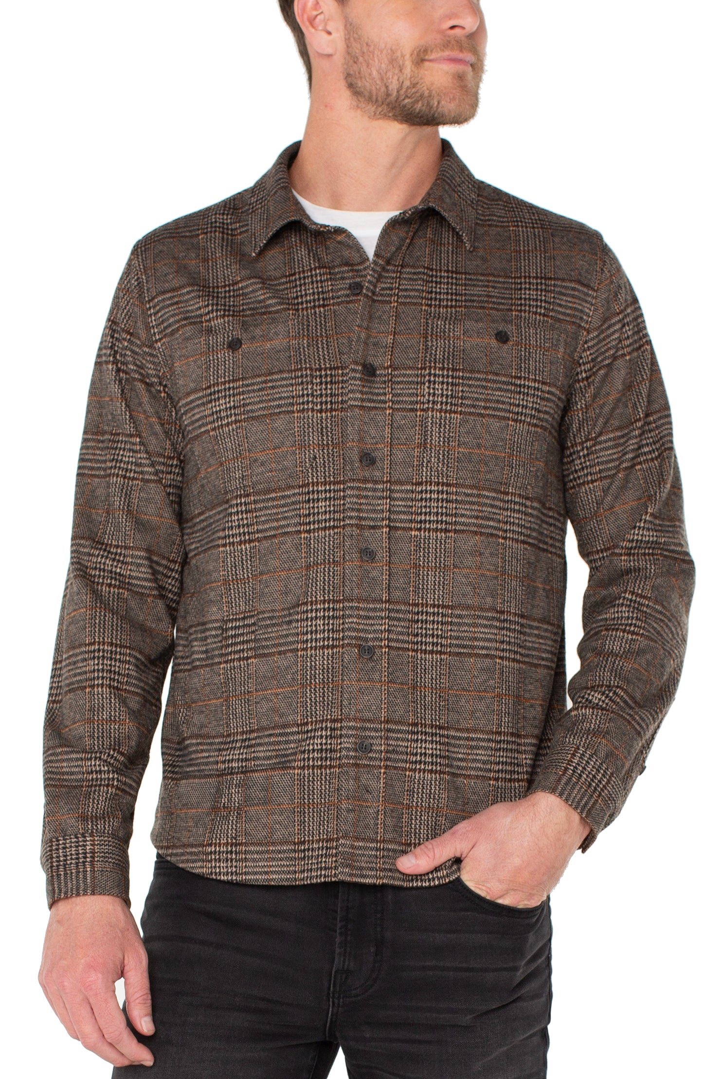 Knit Button Up in Black Multi | Liverpool