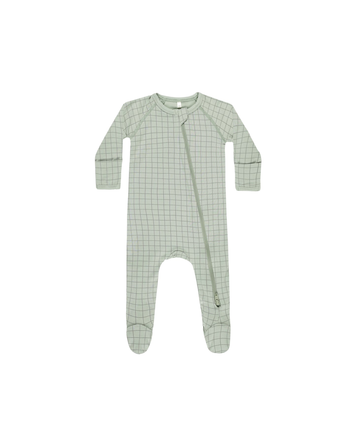 Sage Grid Bamboo Zip Footie