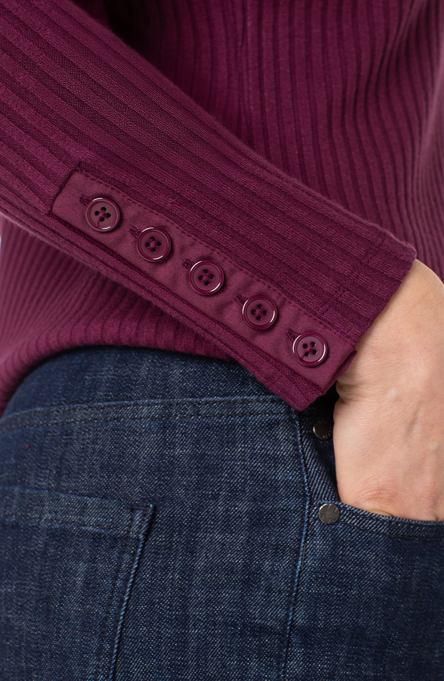 Long Sleeve Mock Rib Top in Wine | Liverpool